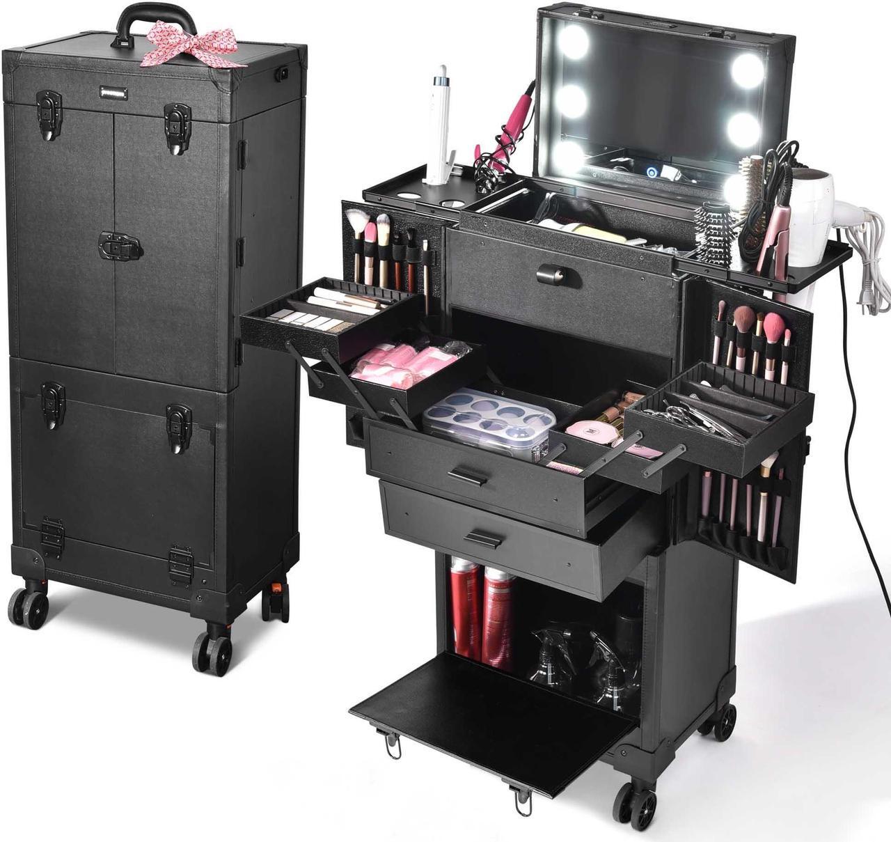 Main image of Byootique® Rolling Makeup Case Pro Hair Stylist Barber Artists Case Multifunction Lighted Lockable