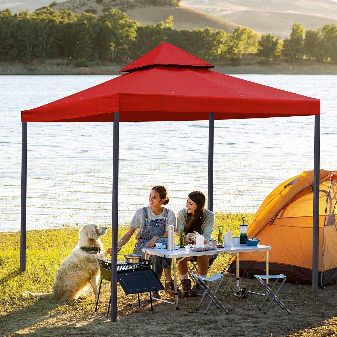 Alt view image 2 of 7 - Yescom 10x10Ft UV30+ Gazebo Replacement Top for 2 Tier Outdoor Canopy Cover Patio Backyard Party Deck Red