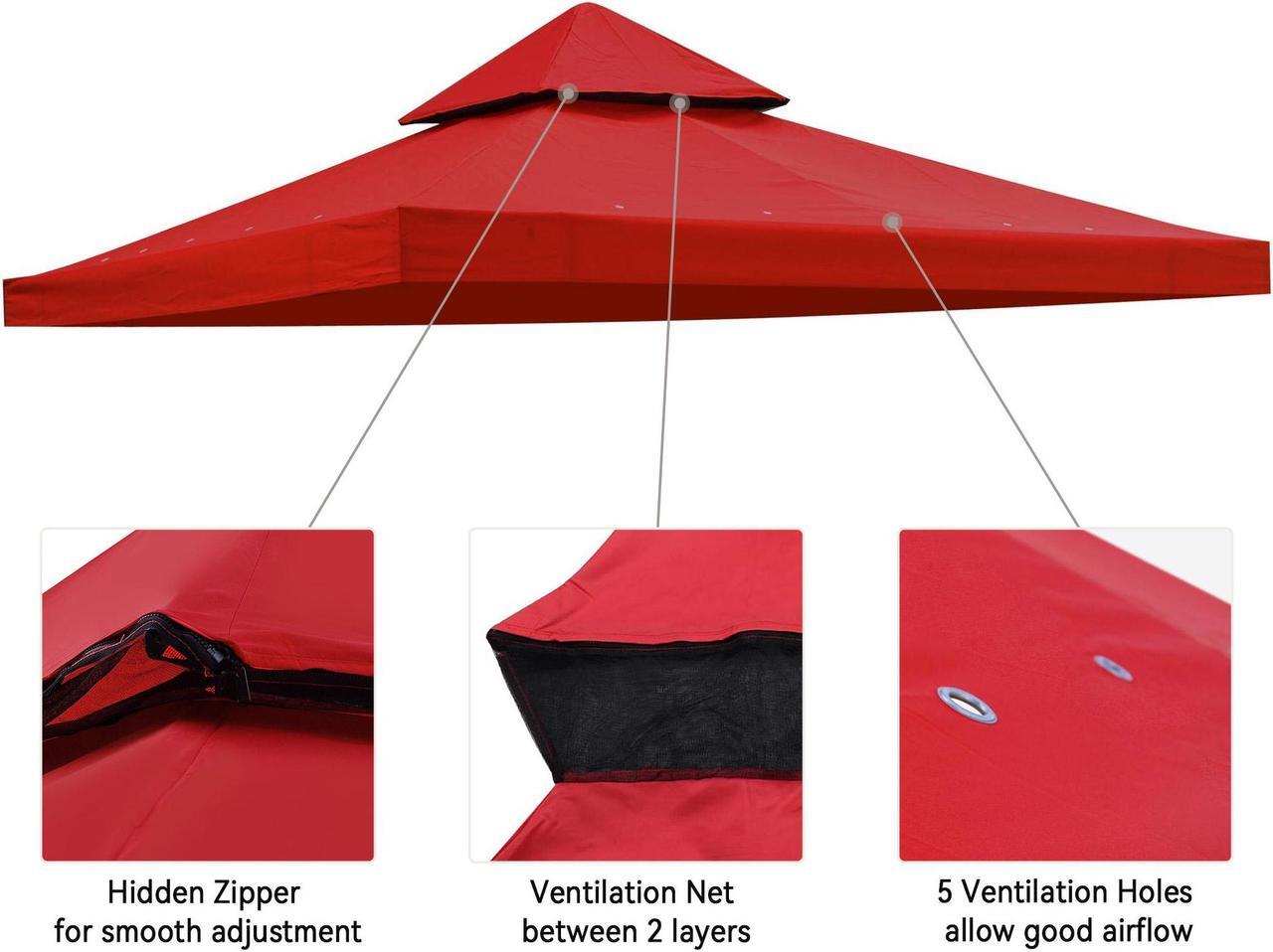 Alt view image 3 of 7 - Yescom 10x10Ft UV30+ Gazebo Replacement Top for 2 Tier Outdoor Canopy Cover Patio Backyard Party Deck Red