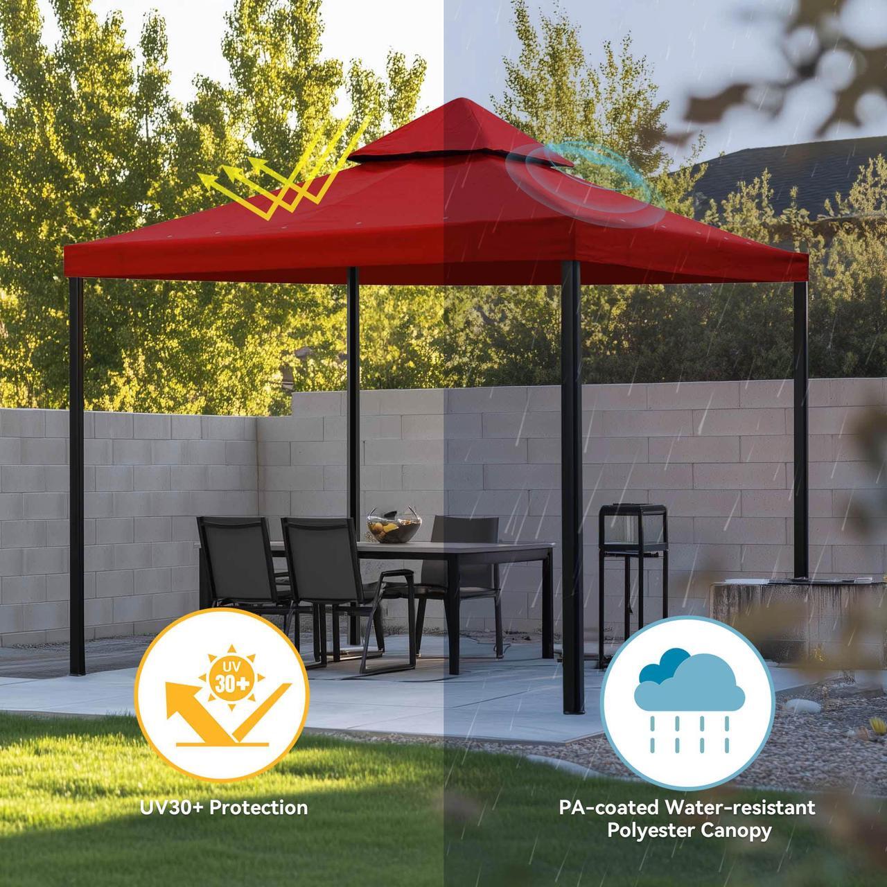 Alt view image 6 of 7 - Yescom 10x10Ft UV30+ Gazebo Replacement Top for 2 Tier Outdoor Canopy Cover Patio Backyard Party Deck Red