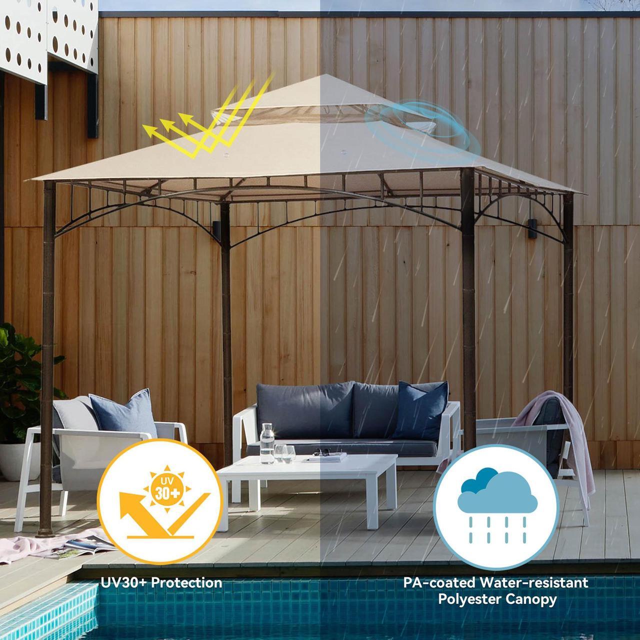 Alt view image 4 of 7 - Yescom 10.6'x10.6' Gazebo Top Replacement Fit for Brand_Model Target Madaga/L-GZ136PST2 Tier Patio Garden Light Beige