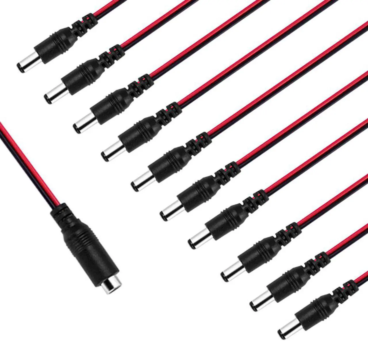 Alt view image 3 of 6 - 10 pack or pairs of DC Power Cable 12V 5A Plugs Male Female Connectors for CCTV Security Camera Pigtail Power Adapter Connectors (5.5mm x 2.1mm)