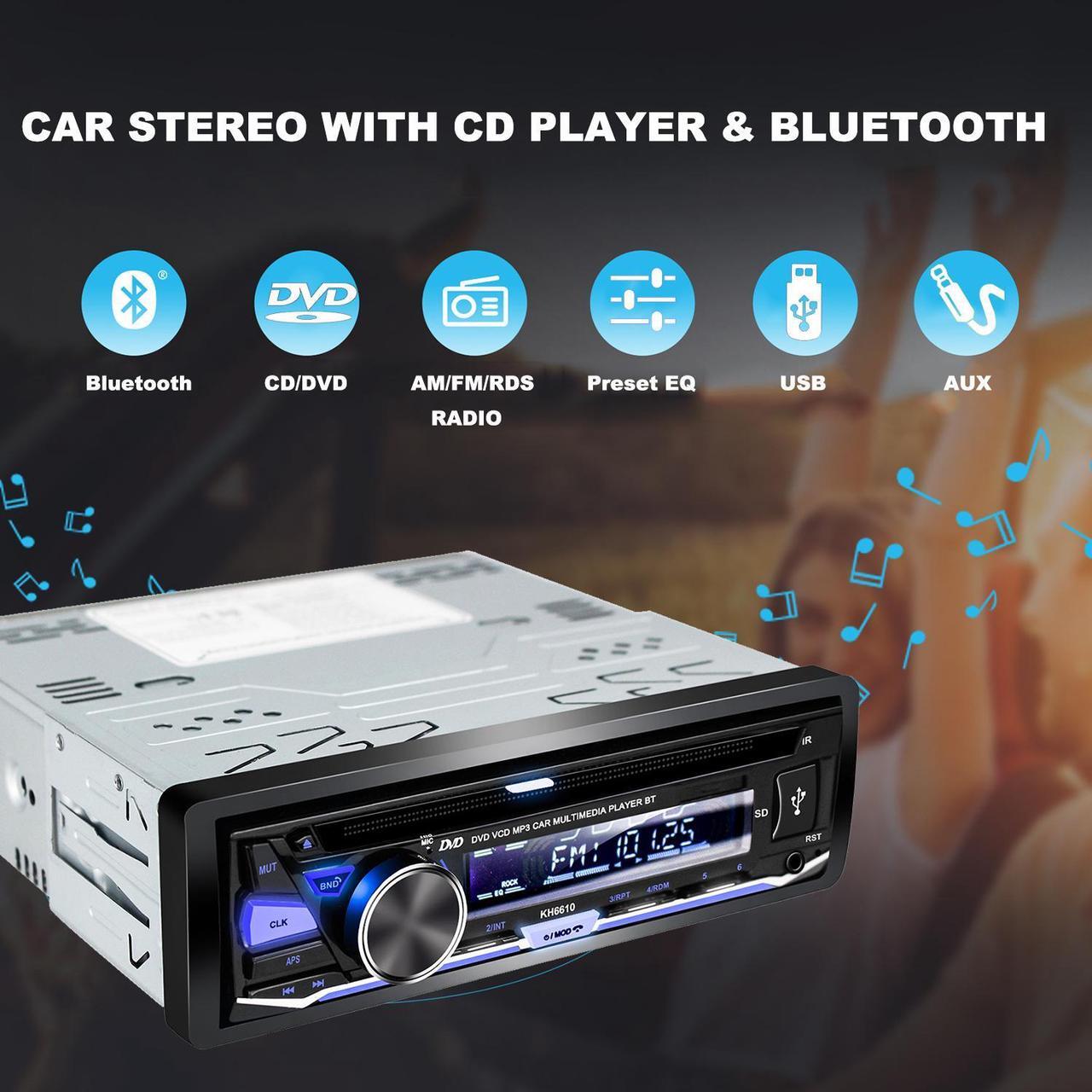 Alt view image 2 of 7 - Alondy Single DIN Car Stereo with CD DVD Player, Bluetooth USB, 1 DIN Radio AM/FM, SD AUX RCA Audio Receiver