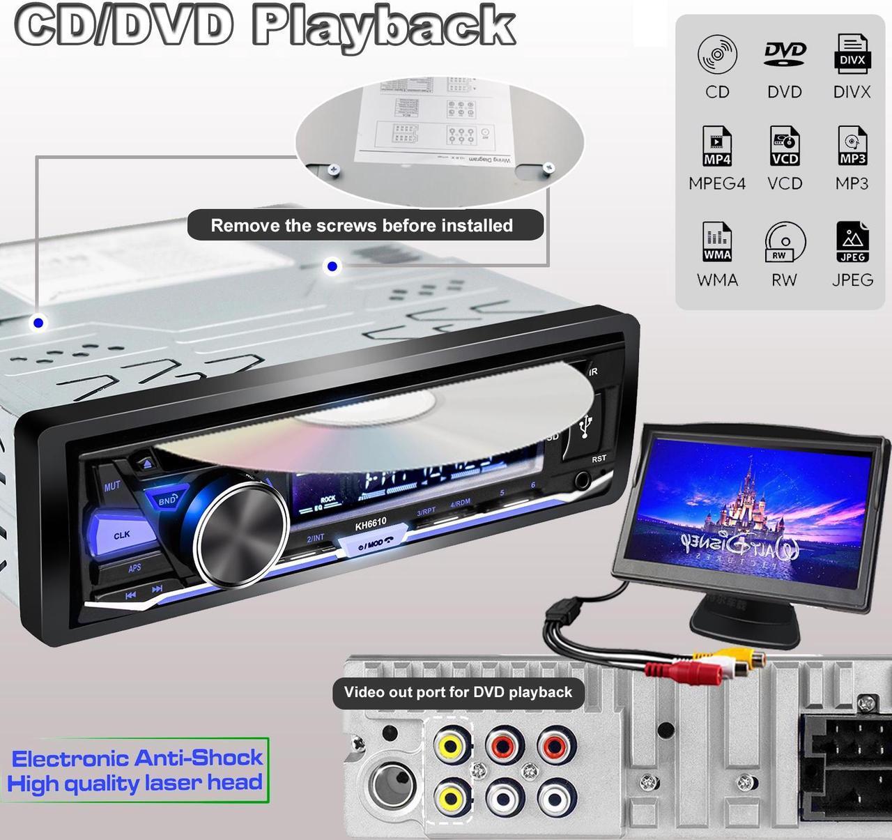 Alt view image 4 of 7 - Alondy Single DIN Car Stereo with CD DVD Player, Bluetooth USB, 1 DIN Radio AM/FM, SD AUX RCA Audio Receiver