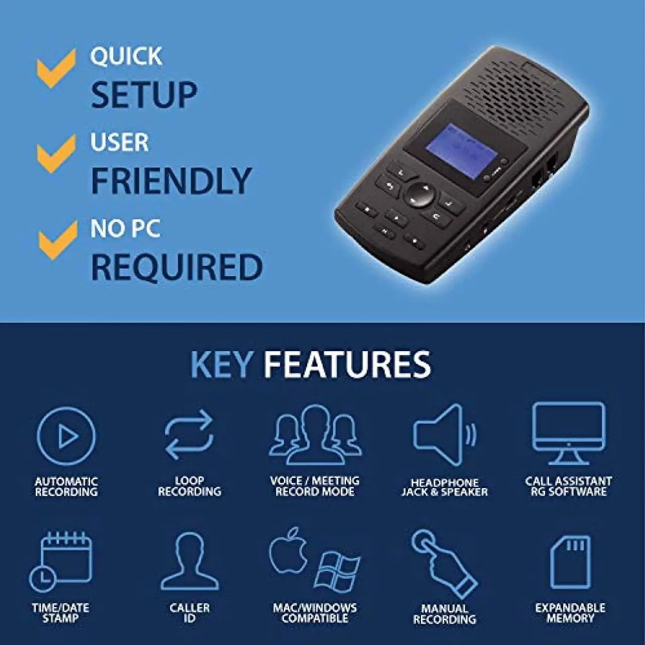 Alt view image 2 of 5 - RecorderGear TR600 Landline Phone Call Recorder for Analog/IP/Digital Lines, Automatic Telephone Recording Device (TR600)