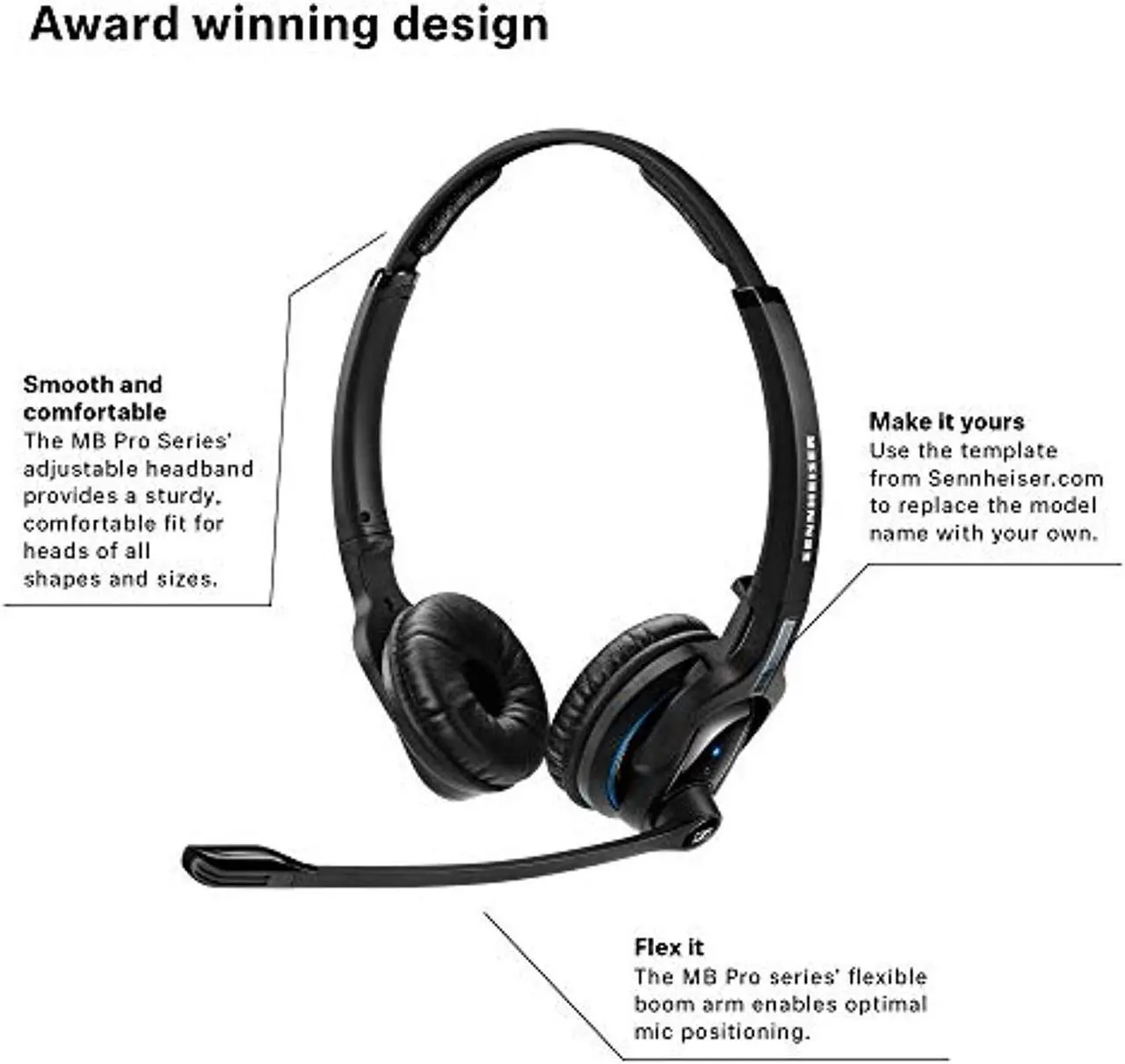 Alt view image 3 of 5 - Sennheiser MB Pro 2 (506044) - Dual-Sided, Wireless Bluetooth Headset | For Mobile Phone Connection | w/ HD Sound  and  Noise Cancelling Microphone (Black) (615104250680)