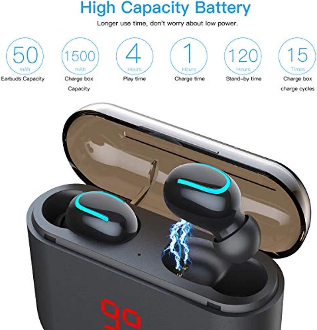 Alt view image 5 of 5 - AICase TWS Wireless Headphones,Bluetooth 5.0 Wireless Earbuds Built-in Mic Mini Sweatproof Sport Headsets in-Ear Headset with Wireless Charging Case for Android and iOS Smartphones (HQB-U) (HQB-U)