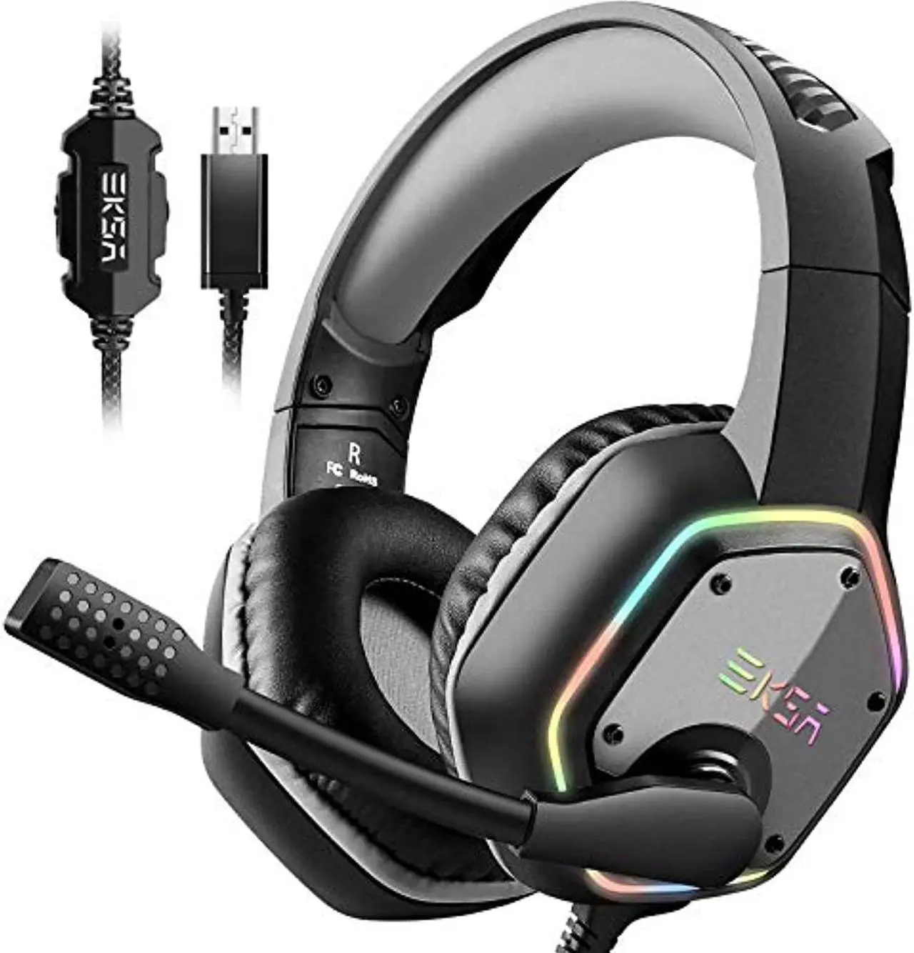 Main image of EKSA USB Gaming Headset for PC - Computer Headphones with 7.1 Surround Sound Stereo Noise Canceling Mic/Microphone RGB Light - Gaming Headphones for PS4/PS5 Console Laptop (EKSA-E1000-parent-3)