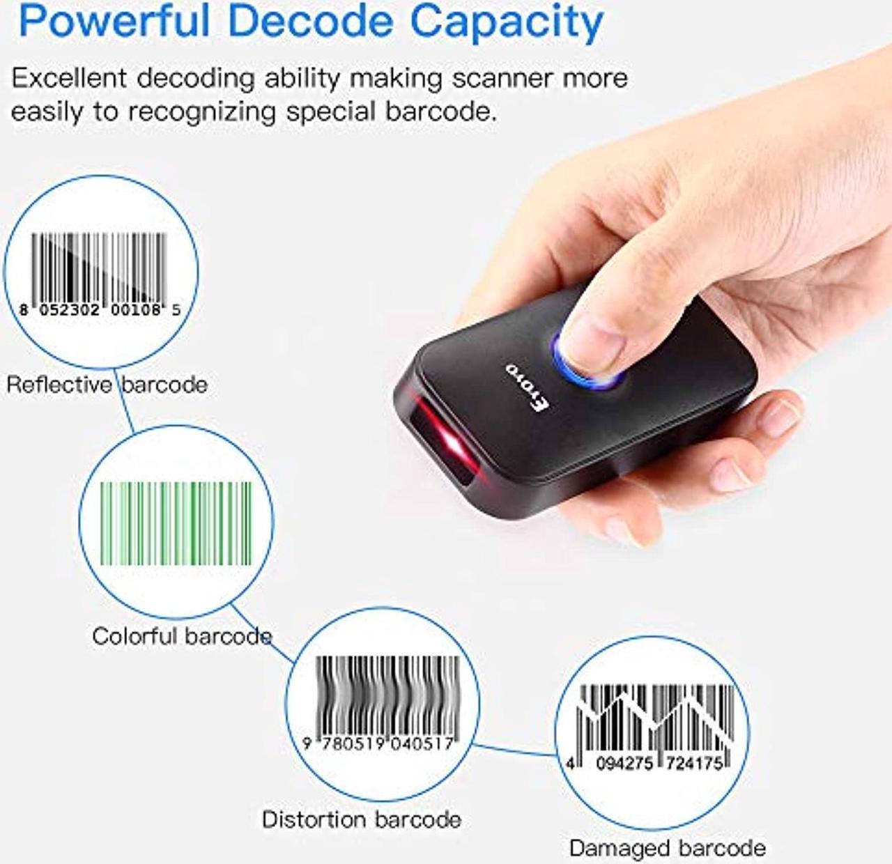 Alt view image 2 of 5 - Eyoyo Mini 1D Bluetooth Barcode Scanner, 3-in-1 Bluetooth  and  USB Wired  and  2.4G Wireless Barcode Reader Portable Bar Code Scanning Work with Windows, Android, iOS, Tablets or Computers (EY-009L)