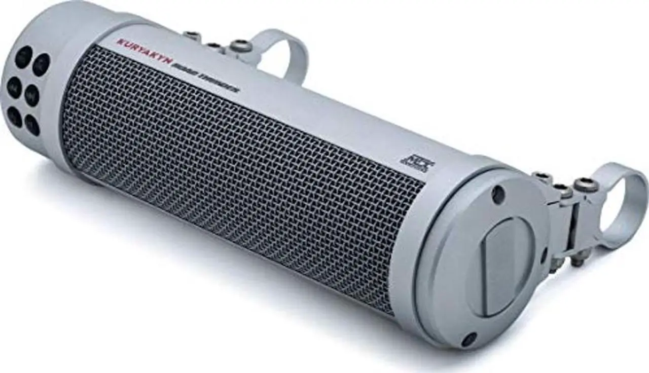 Main image of Kuryakyn 2719 MTX Road Thunder Weather Resistant Motorcycle Sound Bar Plus: 300 Watt Handlebar Mounted Audio Speakers with Bluetooth, USB Power Charger, Satin Silver