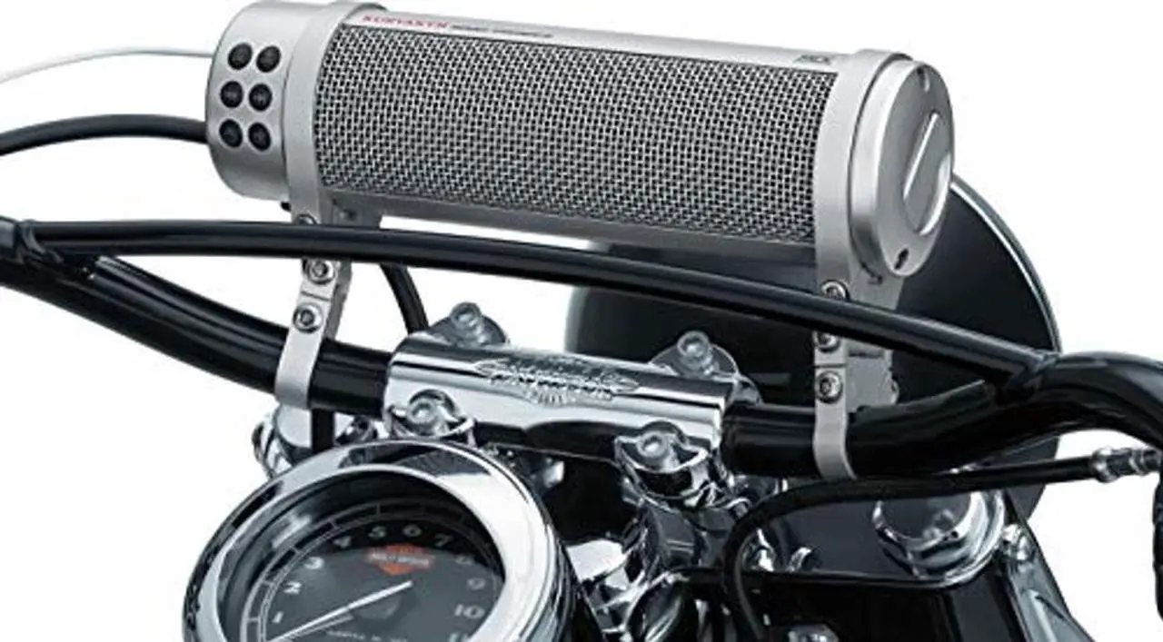 Alt view image 2 of 5 - Kuryakyn 2719 MTX Road Thunder Weather Resistant Motorcycle Sound Bar Plus: 300 Watt Handlebar Mounted Audio Speakers with Bluetooth, USB Power Charger, Satin Silver
