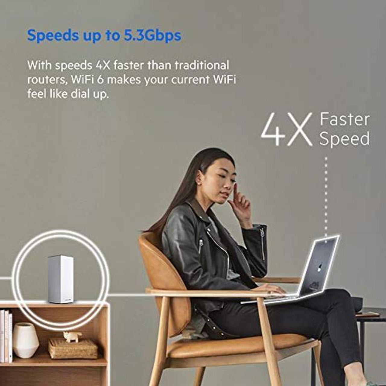 Alt view image 5 of 5 - Linksys MX5300 Velop AX Whole Home WiFi 6 System: Wireless Router and Extender, Gigabit Ethernet Ports, 5.3 Gbps, 3,000 sq ft, 50 devices (1-Pack)