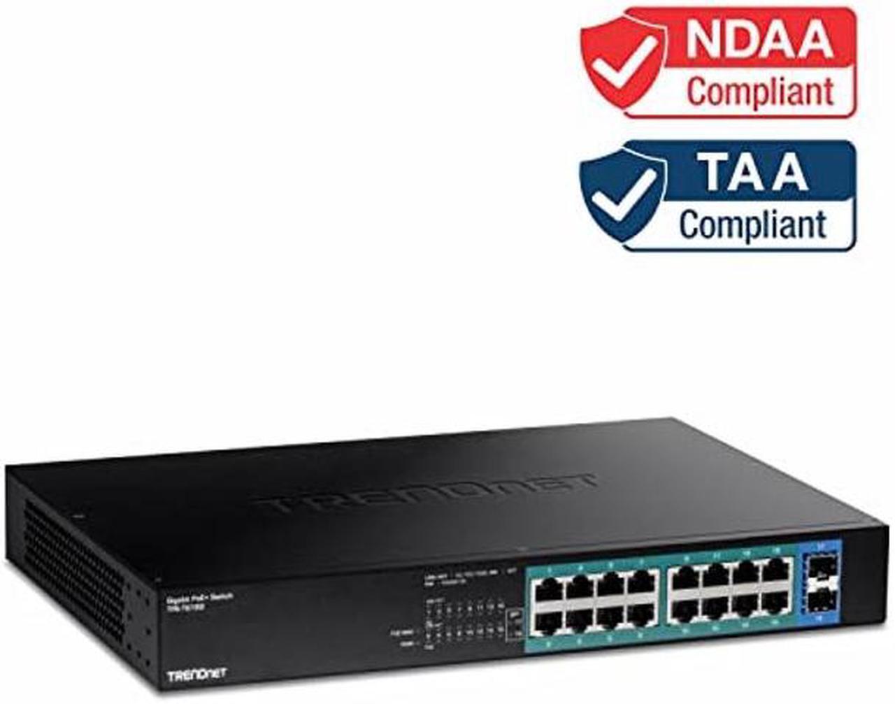 Alt view image 3 of 5 - TRENDnet 18-Port Gigabit PoE+ Switch, 16 x 30W PoE+ Ports, 2 Gigabit SFP Slots, 240W PoE Budget, 36Gbps Switching Capacity, 1U 19" Rack Mountable, Lifetime Protection, Black, TPE-TG182