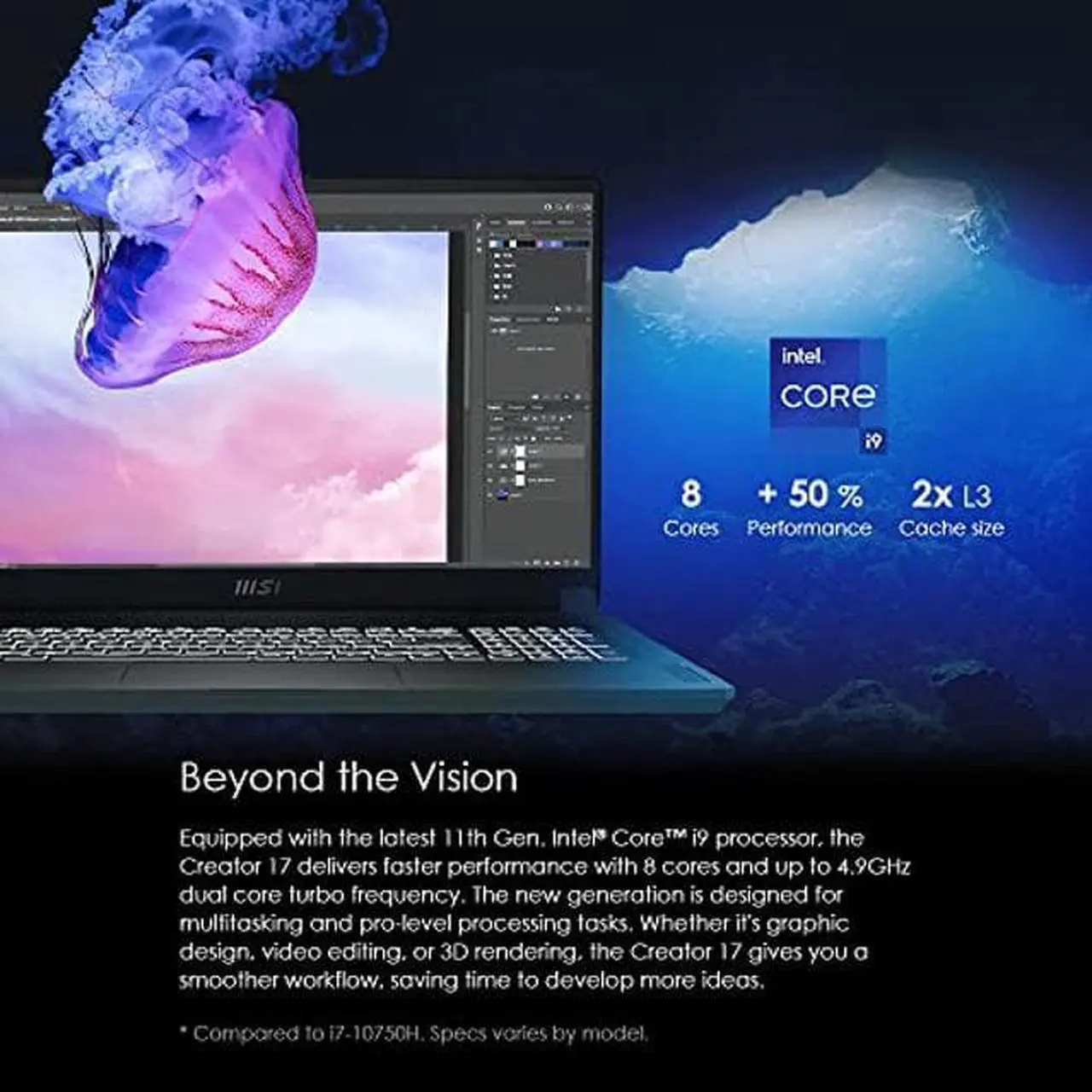 Alt view image 2 of 5 - MSI Creator 17 Professional Laptop: 17.3" UHD 120Hz 100% Adobe RGB Display, Intel Core i7-11800H, NVIDIA GeForce RTX 3070, 16GB RAM, 1TB NVME SSD, Thunderbolt 4, Win10 PRO, Core Black (B11UG-494)