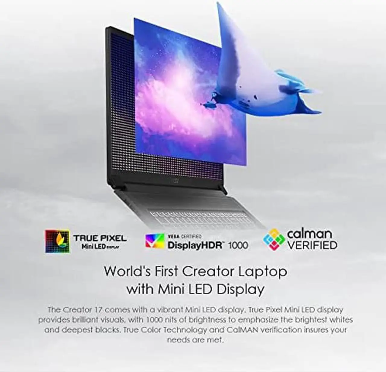 Alt view image 4 of 5 - MSI Creator 17 Professional Laptop: 17.3" UHD 120Hz 100% Adobe RGB Display, Intel Core i7-11800H, NVIDIA GeForce RTX 3070, 16GB RAM, 1TB NVME SSD, Thunderbolt 4, Win10 PRO, Core Black (B11UG-494)