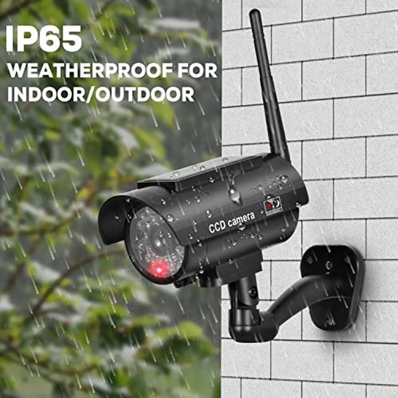 Alt view image 4 of 5 - BNT Solar Powered Fake Security Camera, Bullet Dummy Security Camera Simulated Surveillance System with Realistic Red Flashing Light Sensor and Warning Sticker for Indoor/Outdoor(4Pack, Black)