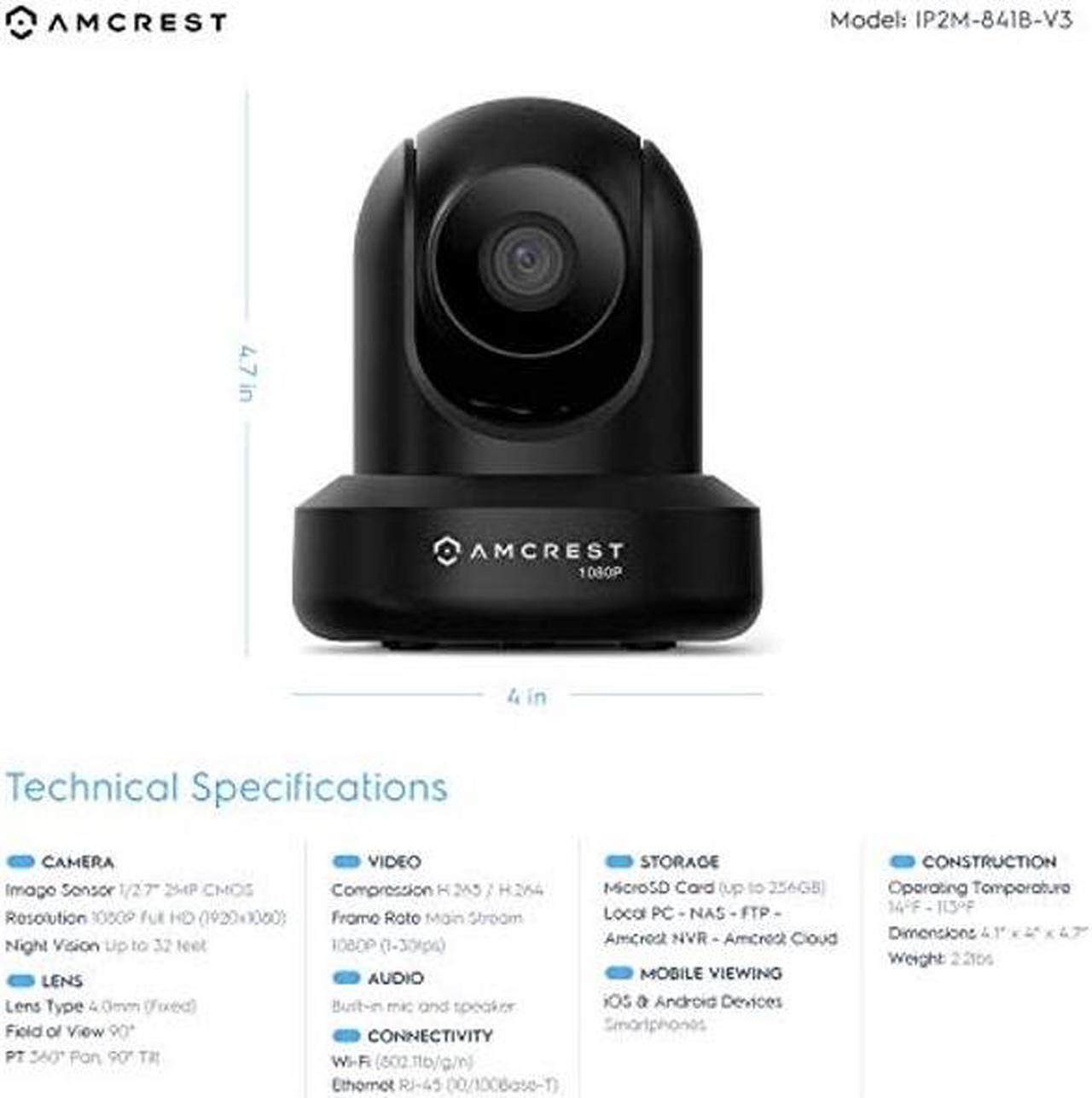 Alt view image 3 of 5 - Amcrest ProHD 1080P WiFi 2MP (1920TVL) Indoor Pan/Tilt Security Wireless IP Camera IP2M-841B (Black)