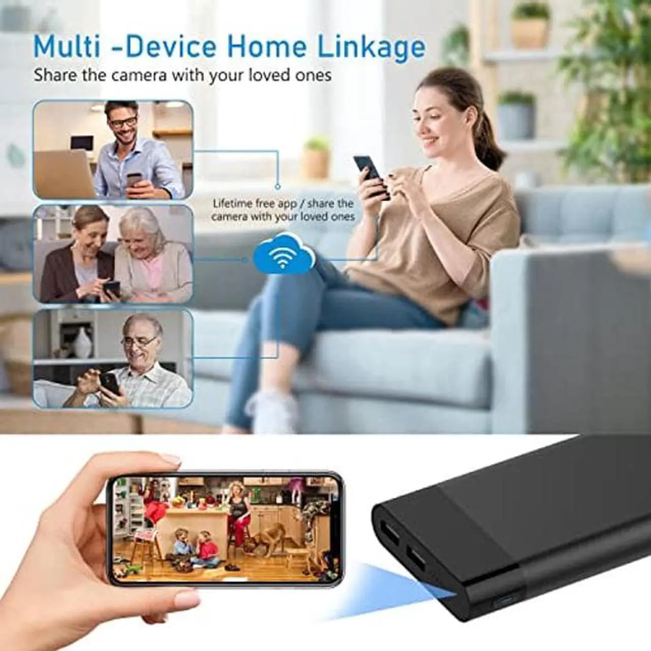Alt view image 2 of 5 - LIZVIE Smart Hidden Camera Power Bank Smart Camera with Wide Degree Lens, Built-in 32G SD Card, APP Remotely Control, Wireless 29 Hours Loop Record
