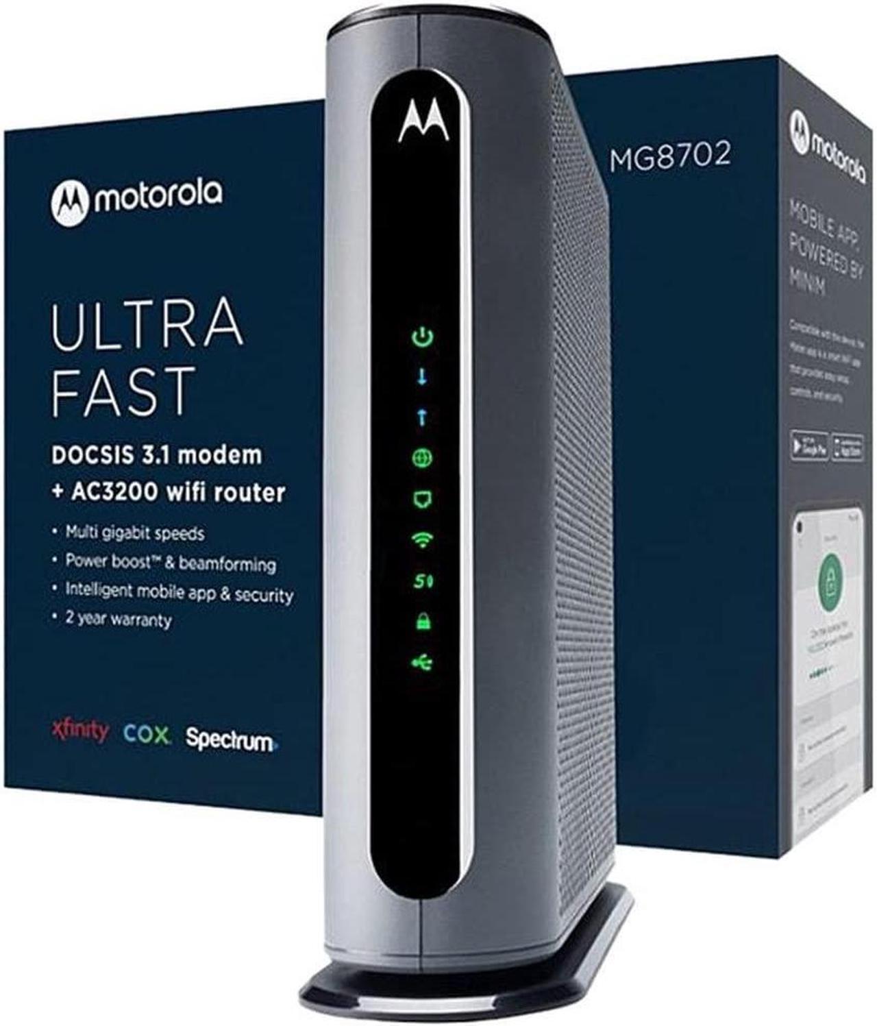 Main image of Motorola MG8702 | DOCSIS 3.1 Cable Modem + Wi-Fi Router (High Speed Combo) with Intelligent Power Boost | AC3200 Wi-Fi Speed | Approved for Comcast Xfinity, Cox, and Charter Spectrum