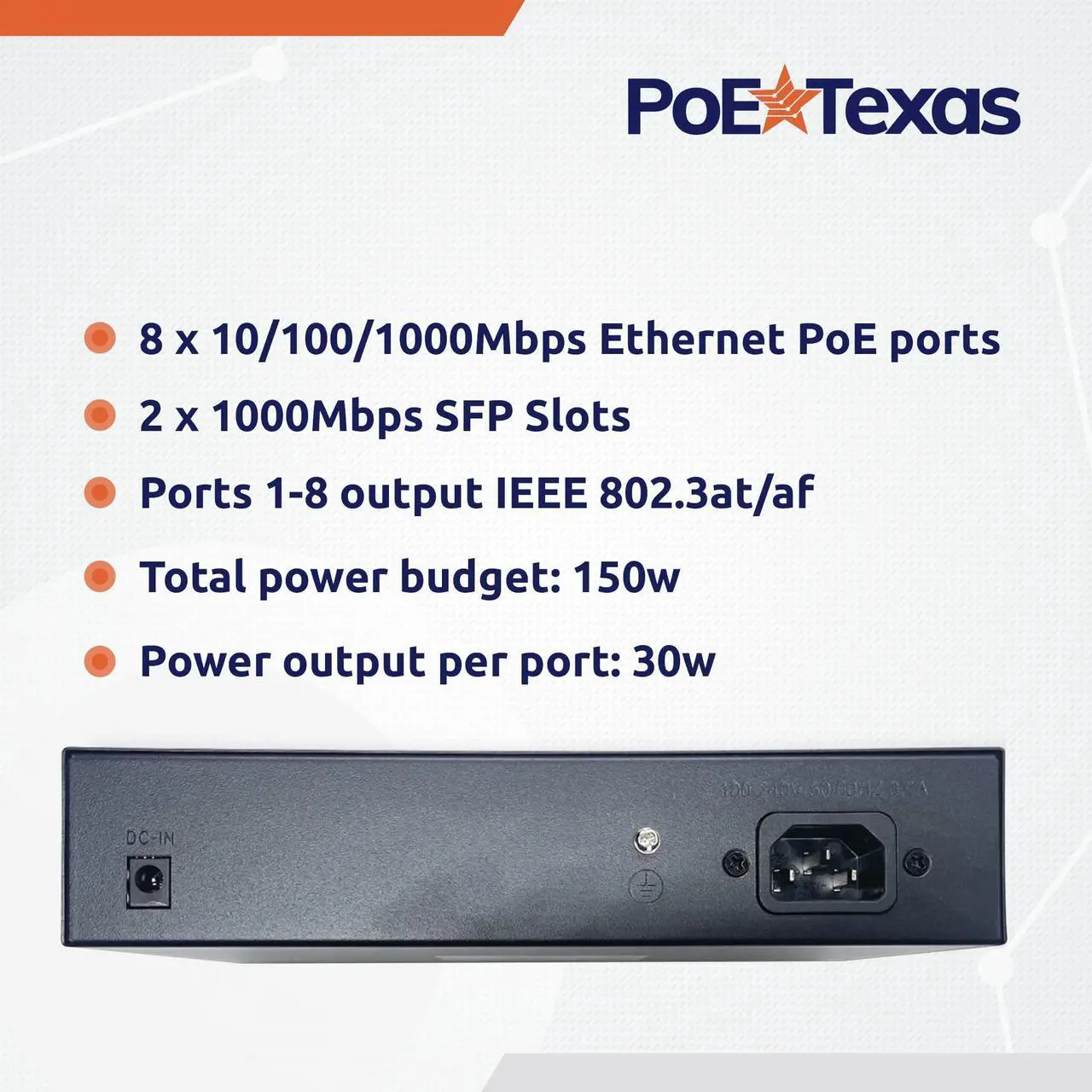 Alt view image 3 of 5 - 8-Port Managed Network Switch - Layer 2 PoE+ Managed Switch (IEEE 802.3at) - Shelf Mount 150W Gigabit 1 Gig Power Over Ethernet for Intelligent Buildings - Smart Support, IGMP, VLAN, QoS, DHCP