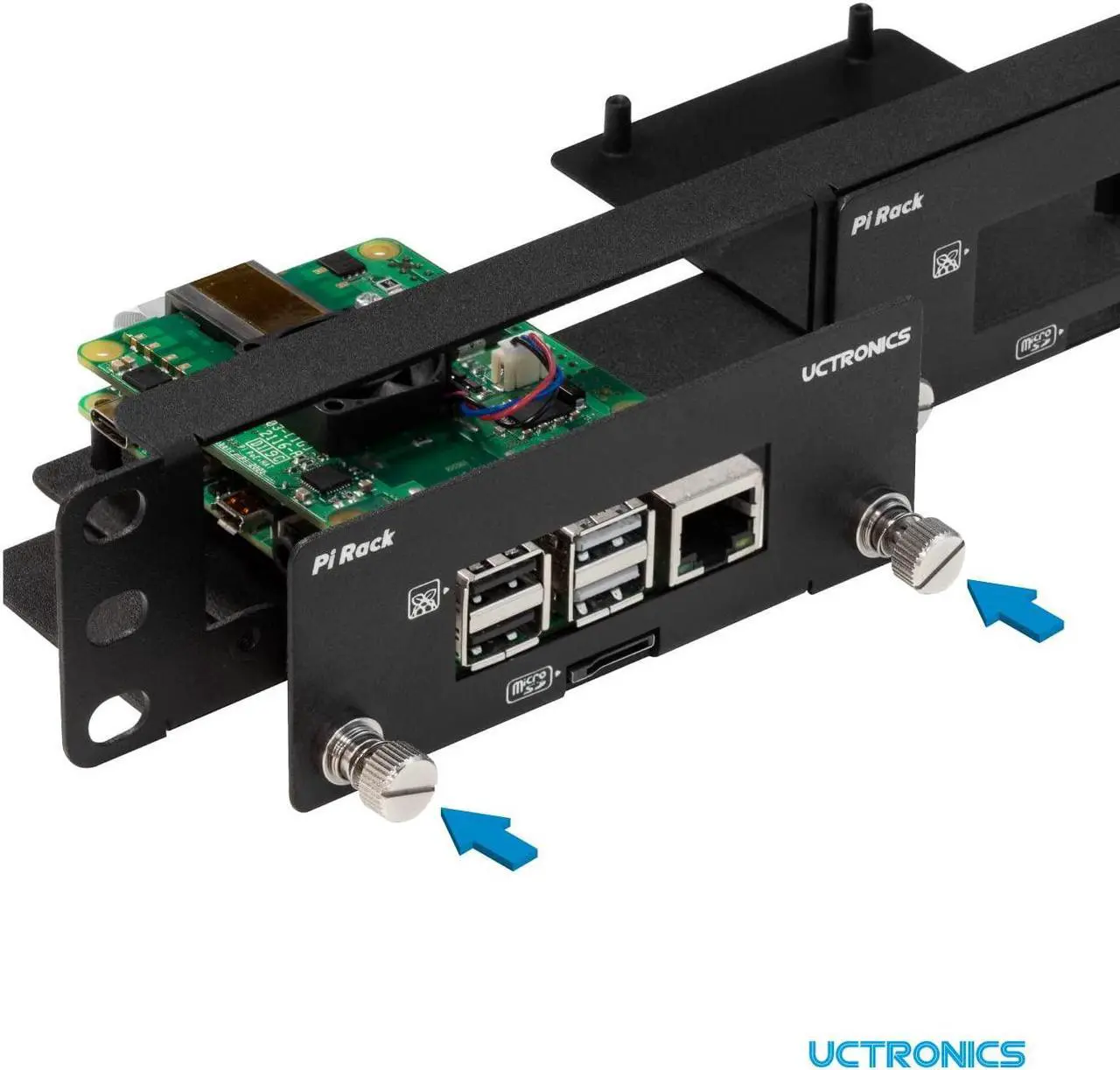 Alt view image 4 of 5 - UCTRONICS Front Removable 1U Rack Mount for Raspberry Pi, with 4 Mounting Brackets for Raspberry Pi 5, 4B, 3B+/3B, and Other B Models