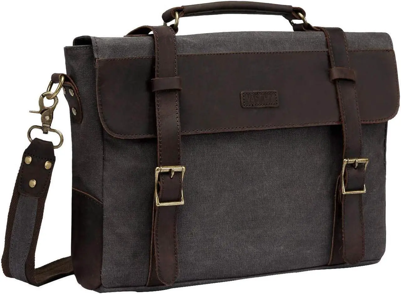 Main image of Leather Messenger Bag for Men,Vintage Canvas Shoulder Bag Business Briefcase Satchel 14inc Laptop Computer Bag for Work Gray