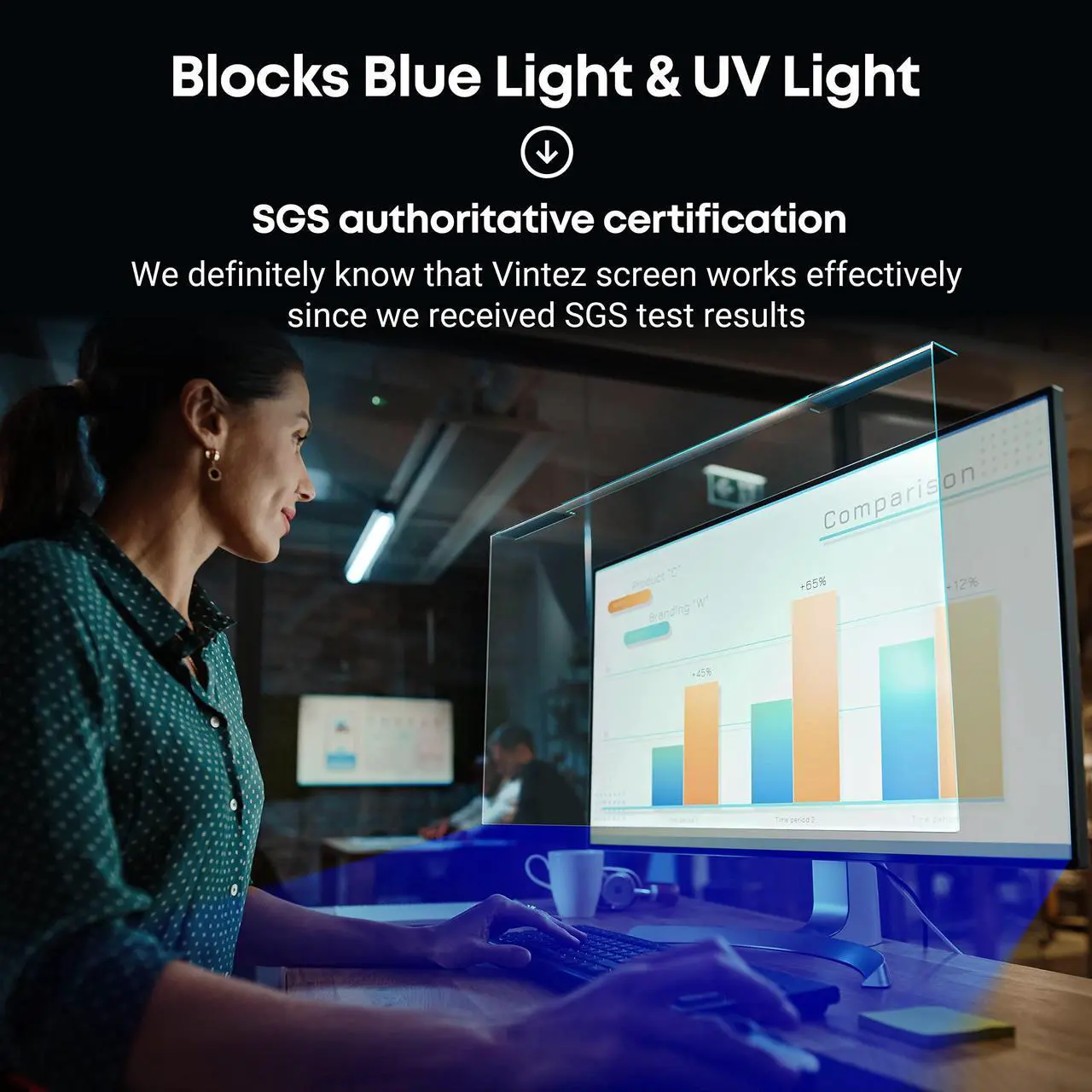 Alt view image 5 of 5 - VINTEZ Blue Light Blocking Screen Protector Panel for 27 inch Diagonal LED PC Monitor Anti-UV Eye Protection Filter Film - Widescreen Monitor Frame Hanging Type