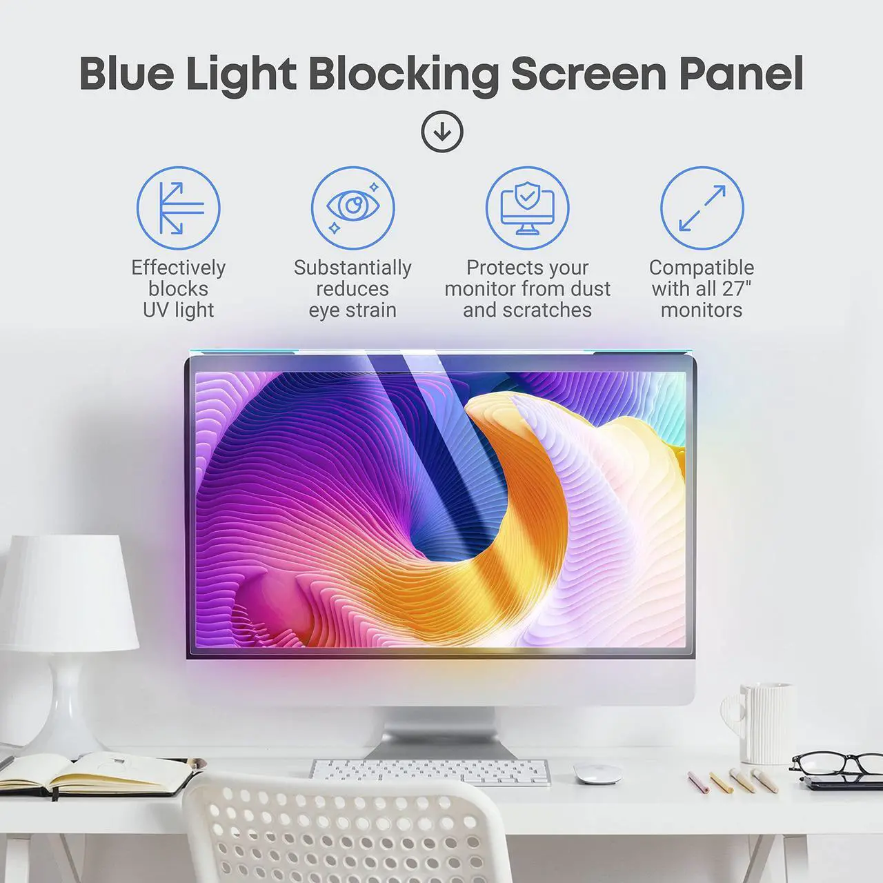 Alt view image 3 of 5 - VINTEZ Blue Light Blocking Screen Protector Panel for 27 inch Diagonal LED PC Monitor Anti-UV Eye Protection Filter Film - Widescreen Monitor Frame Hanging Type