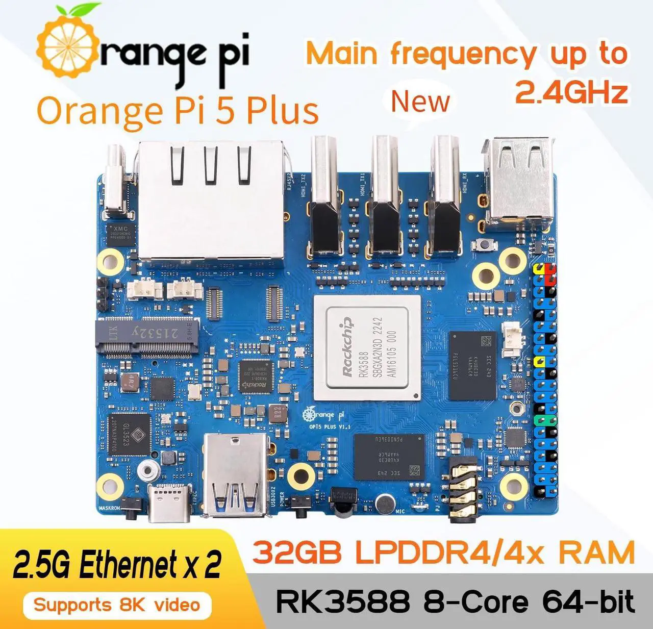 Alt view image 2 of 5 - Generic Orange Pi 5 Plus 32GB LPDDR4X RK3588 8 Core 64 Bit Single Board Computer, 2.4GHz Frequency Open Source Development Board Run Orange Pi OS, Android, Debian, Ubuntu (Pi 5 Plus 32GB)