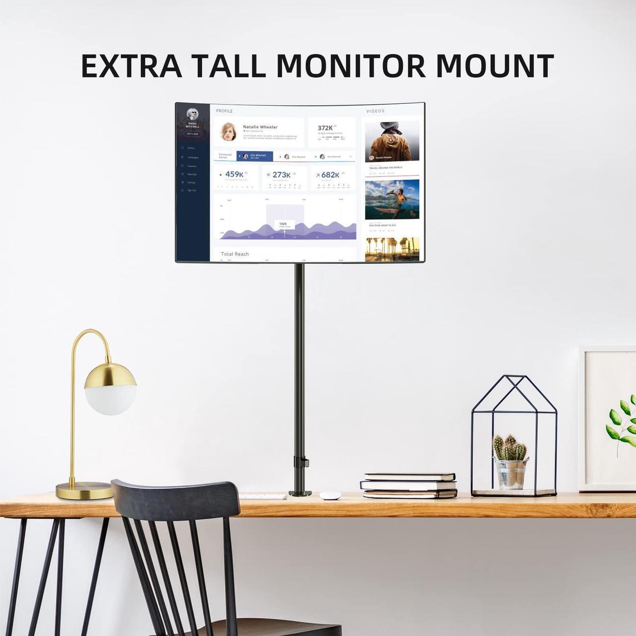 Alt view image 3 of 5 - Extra Tall Monitor Mount, Tall Monitor Mount, Tall Monitor Arm, Adjustable Monitor Arm, VESA Stand for 1 Screen, up to 47 inch Pole, Single Monitor Mount, Extra Long Single Monitor Stand