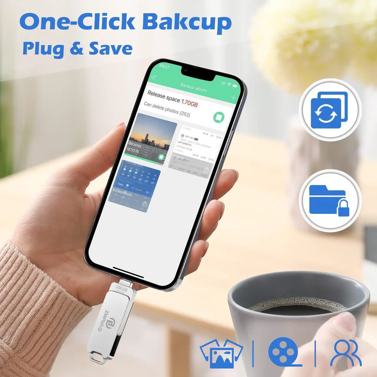 Alt view image 2 of 5 - Apple MFi Certified 256GB Photo-Stick-for-iPhone-Memory-Thumb-Drive-iPhone-External-Storage Lightning USB C Android iOS MAC Flash Drive iPad-Picture-Transfer iPhone-Memory-Photo-Storage-Backup-Drive
