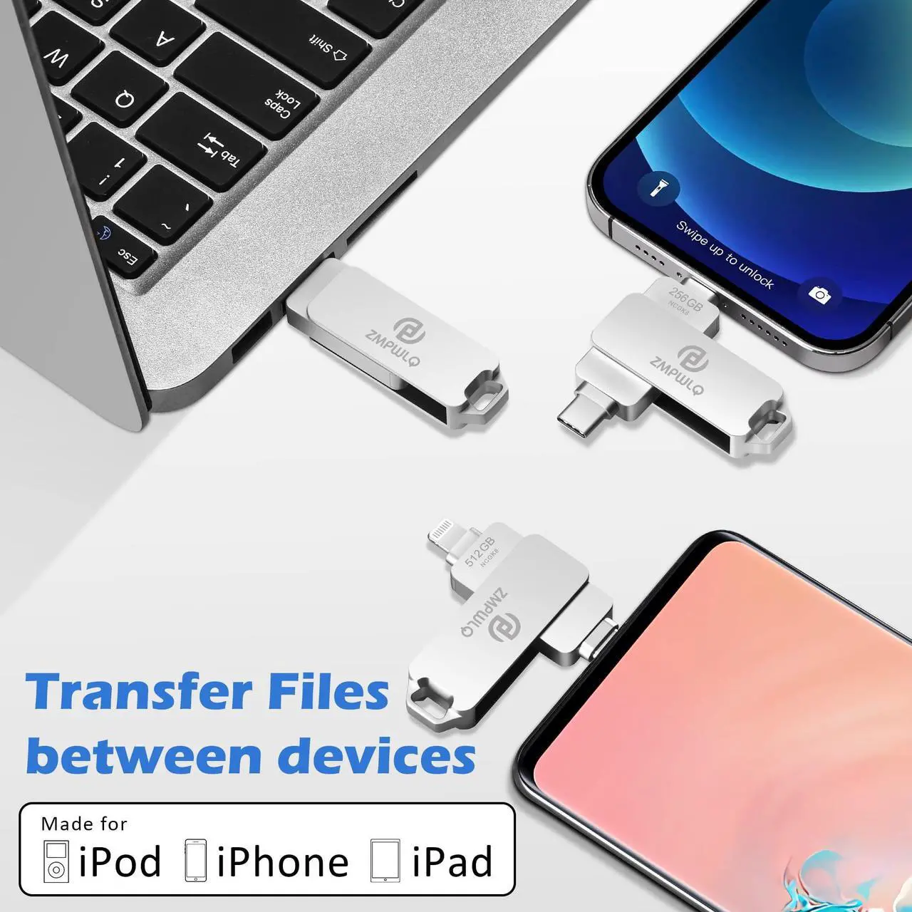 Alt view image 4 of 5 - Apple MFi Certified 256GB Photo-Stick-for-iPhone-Memory-Thumb-Drive-iPhone-External-Storage Lightning USB C Android iOS MAC Flash Drive iPad-Picture-Transfer iPhone-Memory-Photo-Storage-Backup-Drive