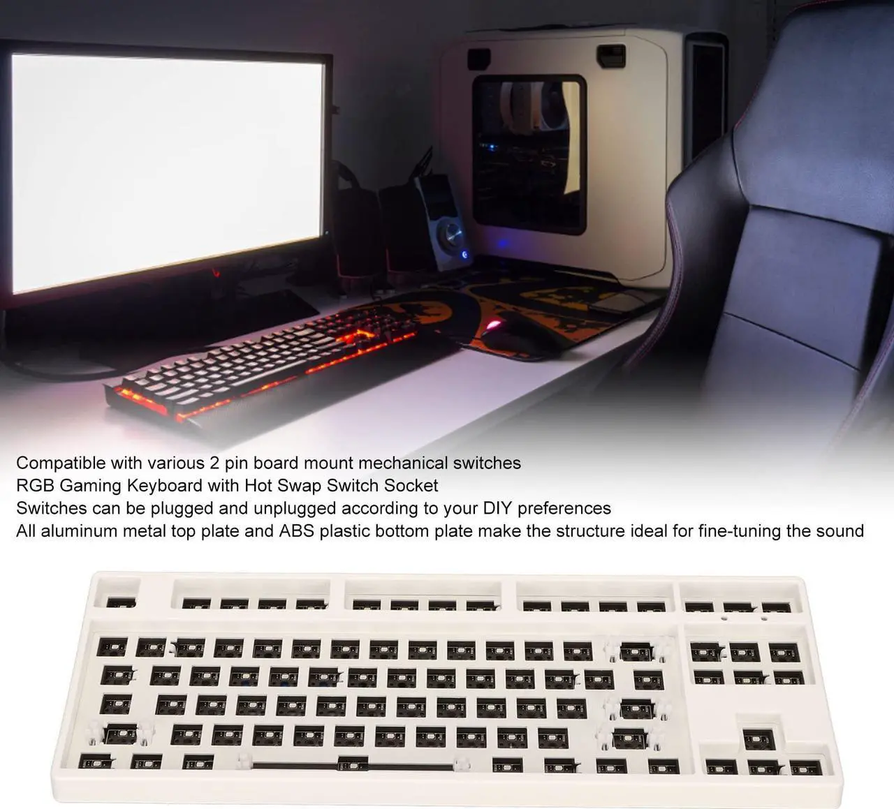 Alt view image 2 of 5 - Pomya 87 Keys RGB Mechanical Keyboard DIY Kit, TKL Layout Switch Hot Swap Mechanical Keyboard, ABS Aluminum Alloy Modular Mechanical Keyboard for DIY(White)