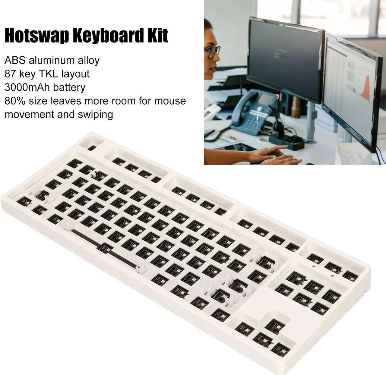 Alt view image 3 of 5 - Pomya 87 Keys RGB Mechanical Keyboard DIY Kit, TKL Layout Switch Hot Swap Mechanical Keyboard, ABS Aluminum Alloy Modular Mechanical Keyboard for DIY(White)