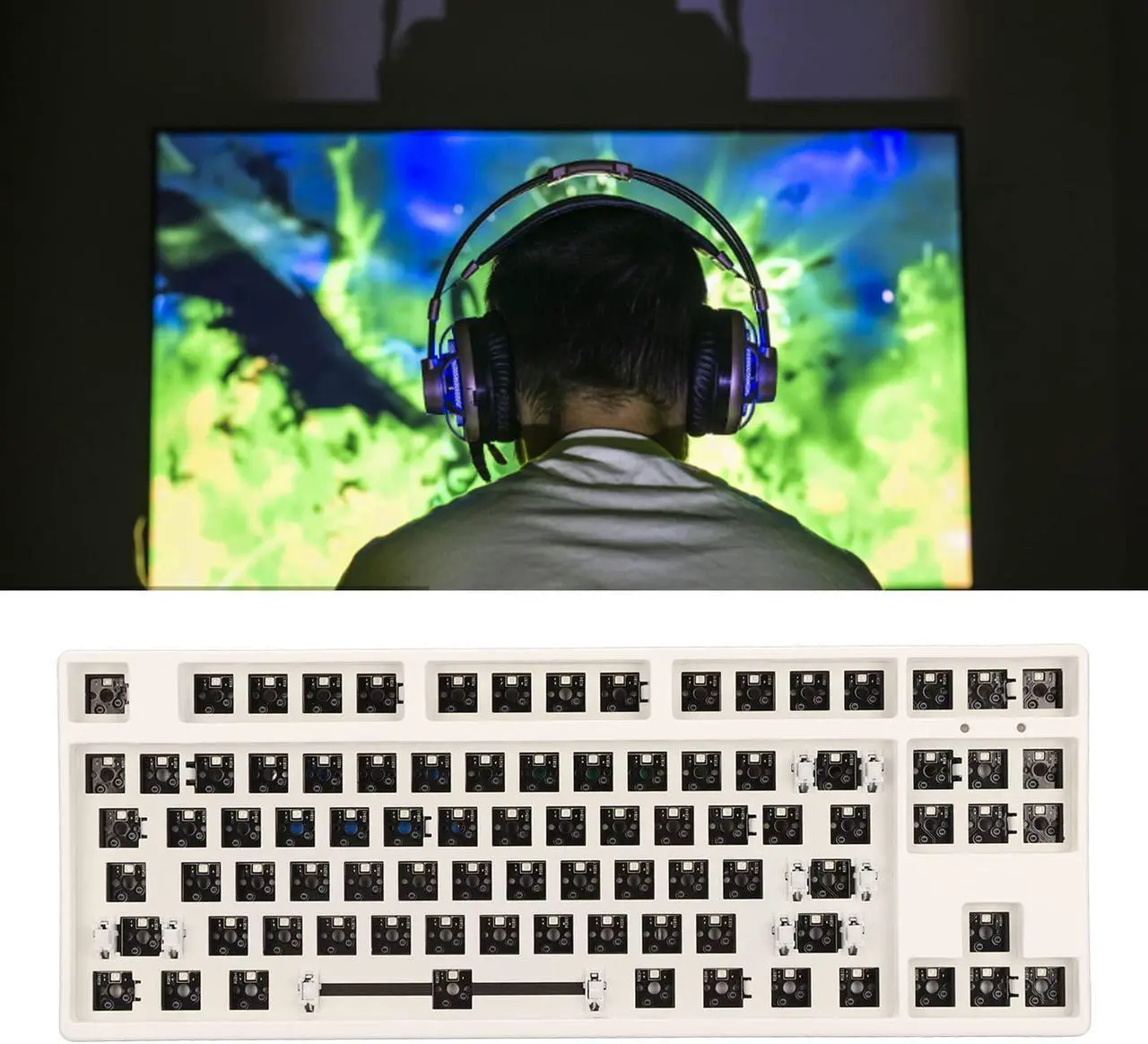 Alt view image 4 of 5 - Pomya 87 Keys RGB Mechanical Keyboard DIY Kit, TKL Layout Switch Hot Swap Mechanical Keyboard, ABS Aluminum Alloy Modular Mechanical Keyboard for DIY(White)