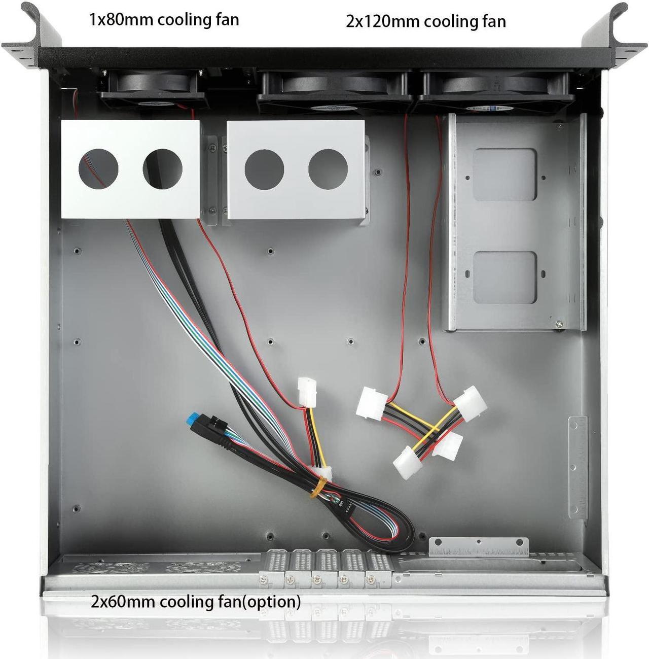 Alt view image 4 of 5 - RackChoice Micro ATX (7x3.5 HDD/Mini-ITX (11x3.5 HDD) 3U Rackmount Server Chassis,with 2x120mm+1x80mm Fan infront, Support Standard ATX PSU with Either top or Side Cooling