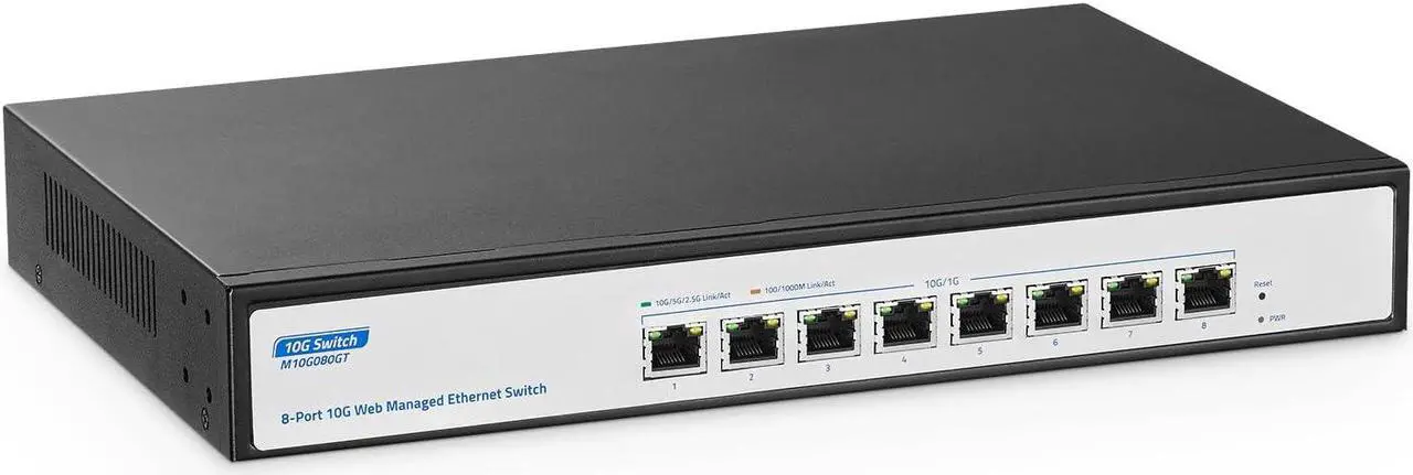 Main image of YuLinca 8 Port 10Gbps Managed Switch, Support 10G/5G/2.5G/1000M Auto-Negotiation, 160Gbps Bandwidth, Support LACP/QOS/VLAN/IGMP, Easy Web Managed Ethernet Gaming Switch