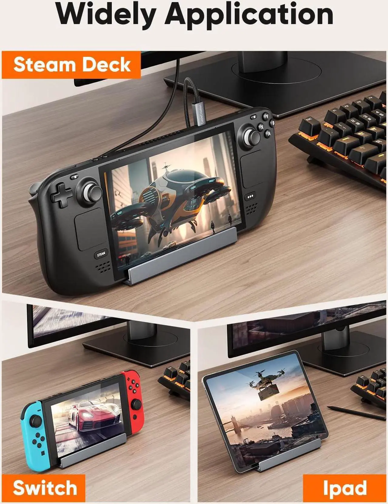 Alt view image 5 of 5 - CableCreation Multiport USB C Dock and Stand Compatible with Steam Deck, 7 in 1 USB C Adapter with HDMI, Charging, Ethernet, USB 3.0 Ports, SD/TF Cards Reader, for ROG Ally, iPad, Steam Deck