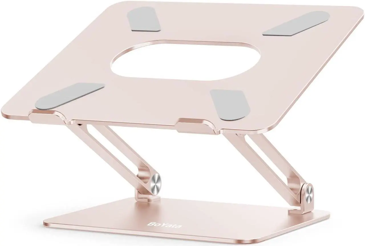 Main image of BoYata Laptop Stand, Adjustable Ergonomic Laptop Holder, Aluminium Alloy Notebook Stand Compatible for MacBook Pro/Air, Dell XPS, Lenovo, Samsung Laptops Up to 17 inches-Champagne Gold