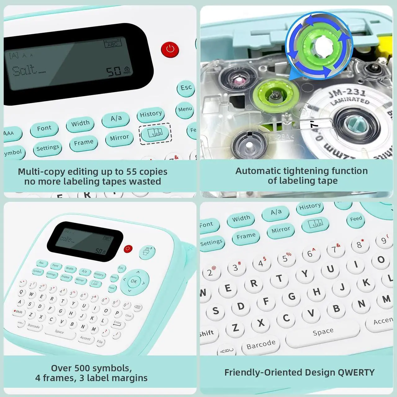 Alt view image 5 of 5 - AONOMI Label Maker Machine with Tape,D210S Portable Handheld Label Maker,QWERTY Keyboard Label Machine,with AC Adapter and 12mm 231 Tape, Easy to Use for Home Office School Label Organization,Green