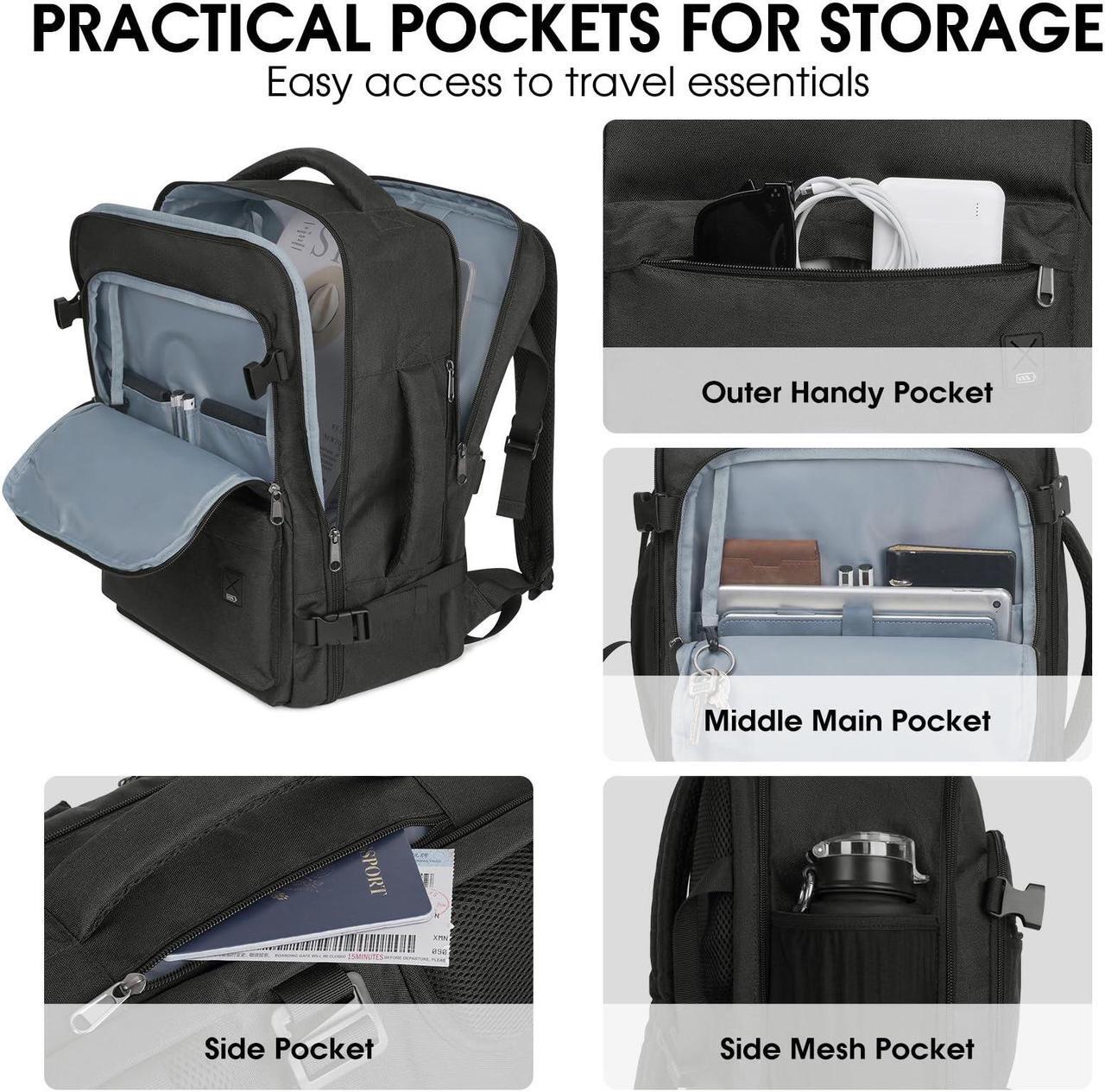 Alt view image 4 of 5 - WANDF Travel Backpack For Spirit Airlines Personal Item Bag 18x14x8 with Wet Pocket, 17 Inch Laptop Backpack for Men Women(Black)