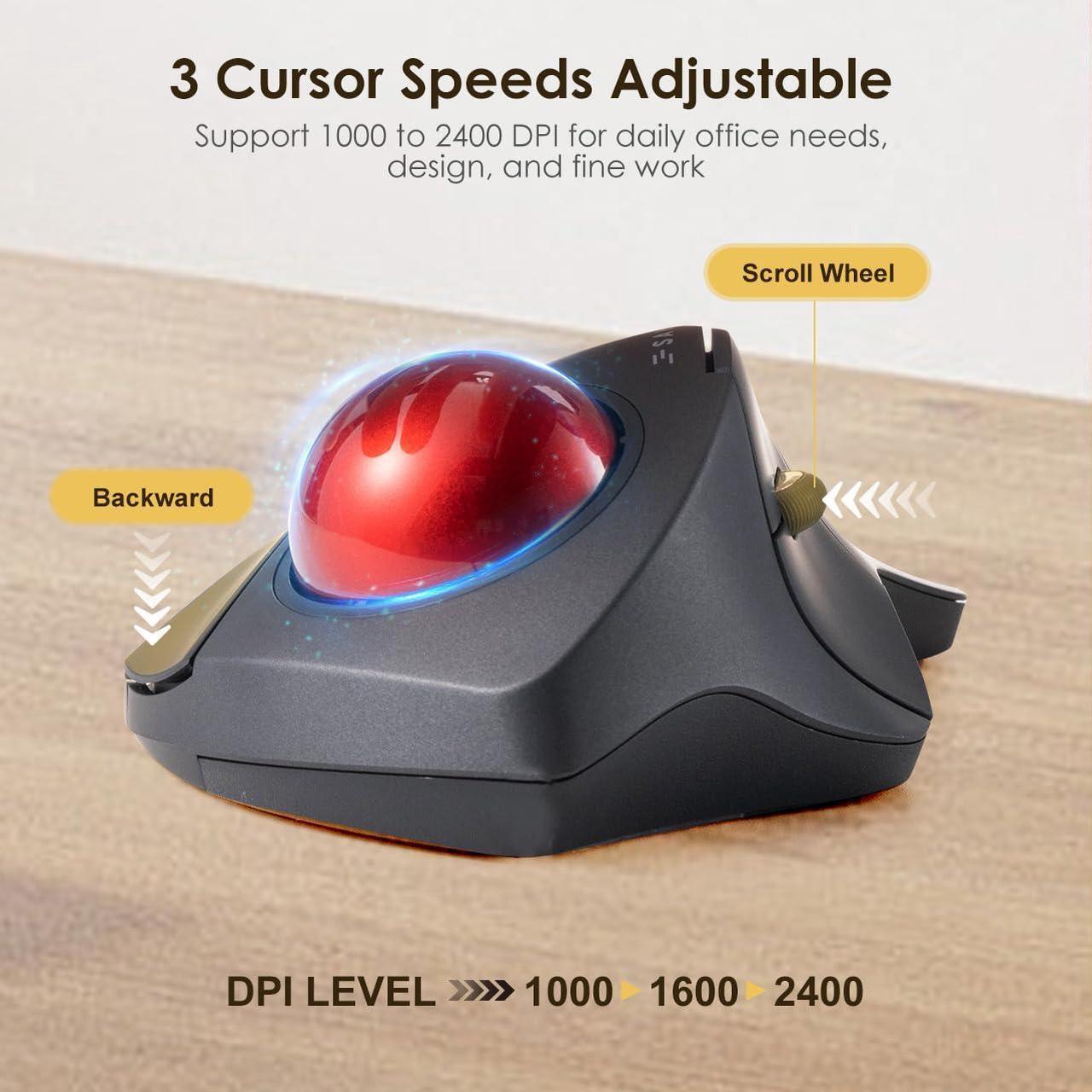 Alt view image 4 of 5 - SANWA Bluetooth 5.1 + 2.4 G Wireless Ergonomic Trackball Mouse, Finger Control Roller Ball Mouse, 3 Device Switch, Silent Programmable Buttons, 1000/1600/2400 DPl, Compatible with PC, Windows, MacOS