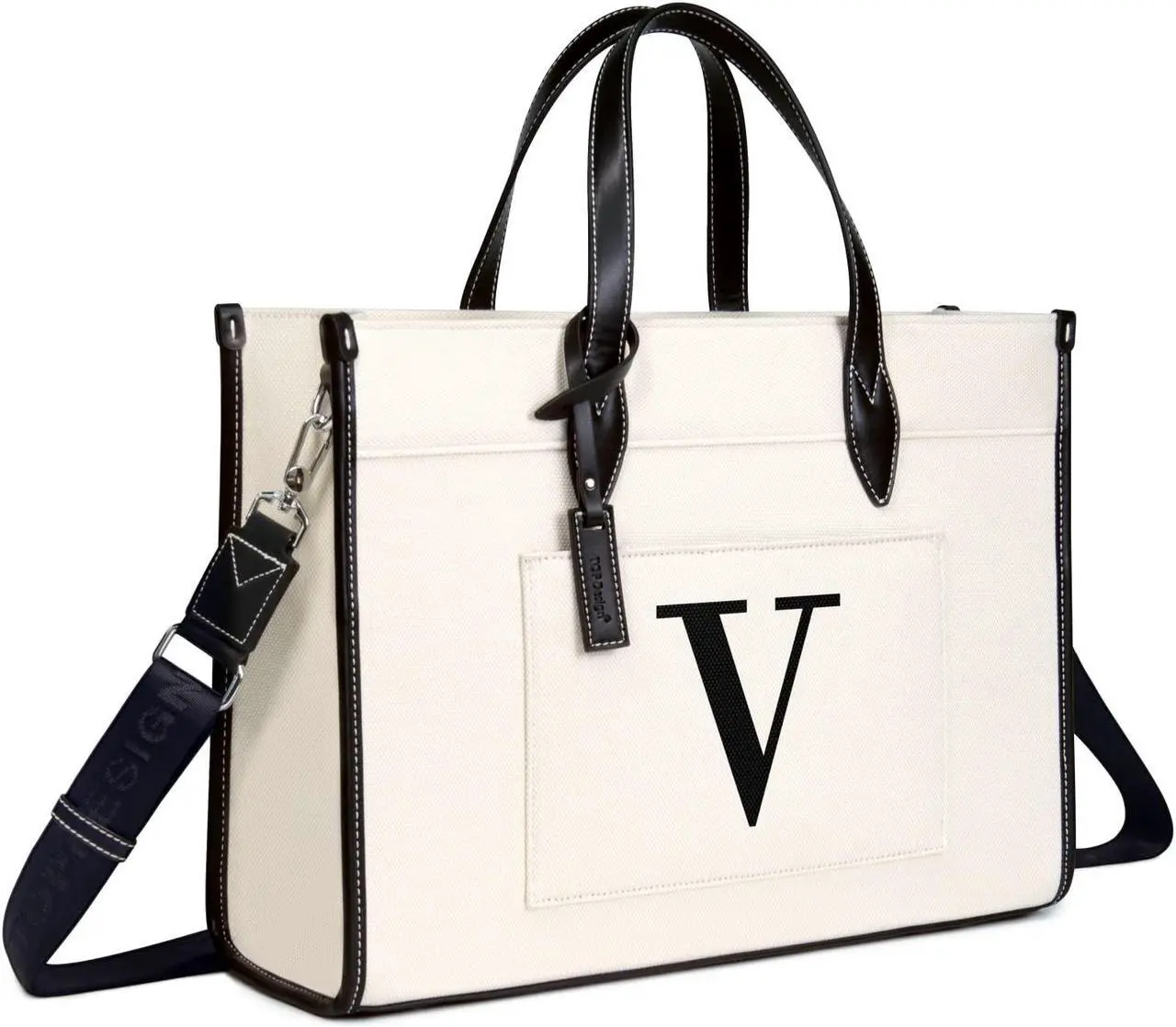 Main image of TOPDesign Initial Laptop Tote Bag for Women, Stylish Canvas Bag for 15.6 Inch Computer, Personalized Monogrammed Work Purse, Large Casual Business Briefcase, Office Handbag, Perfect Gifts for Her