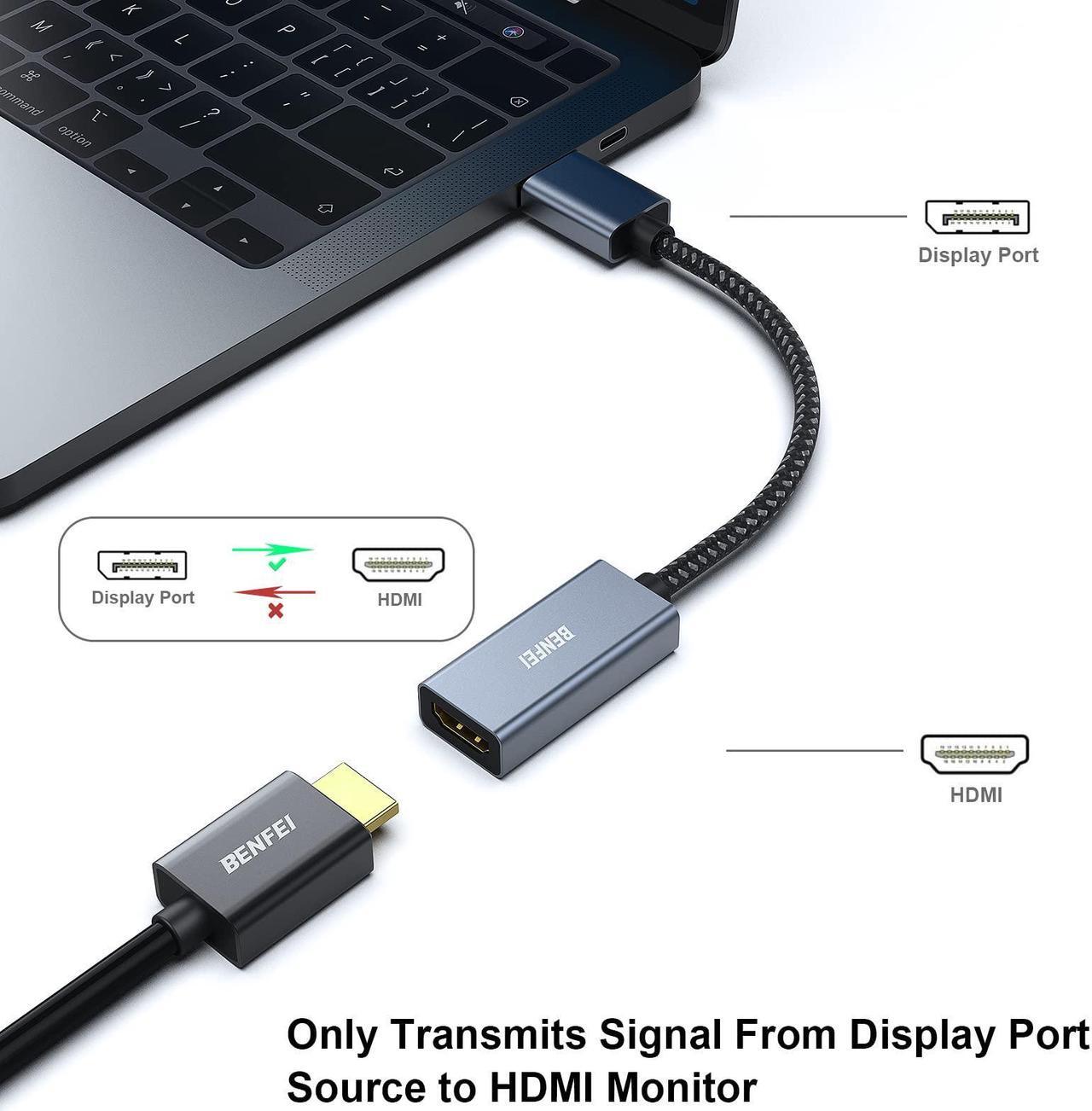 Alt view image 2 of 5 - BENFEI 5 Pack 4K DisplayPort to HDMI Adapter Cable, (2K 60Hz, 1080p 120Hz) Uni-Directional Display Port to HDMI Monitor Converter Compatible for HP, Dell, GPU, AMD, NVIDIA, More. Male to Female