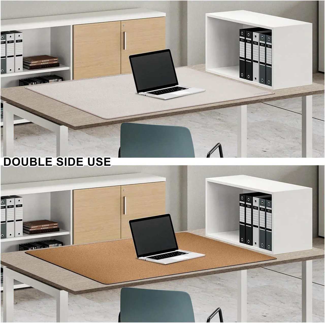 Alt view image 5 of 5 - MAIDERN 40"x 24" Leather Desk Pad, Reversible Large Desk Mat, Cork & Leather Large mouse pad for desk, Waterproof Computer Desk Pad for Gaming Home Office (Cream)