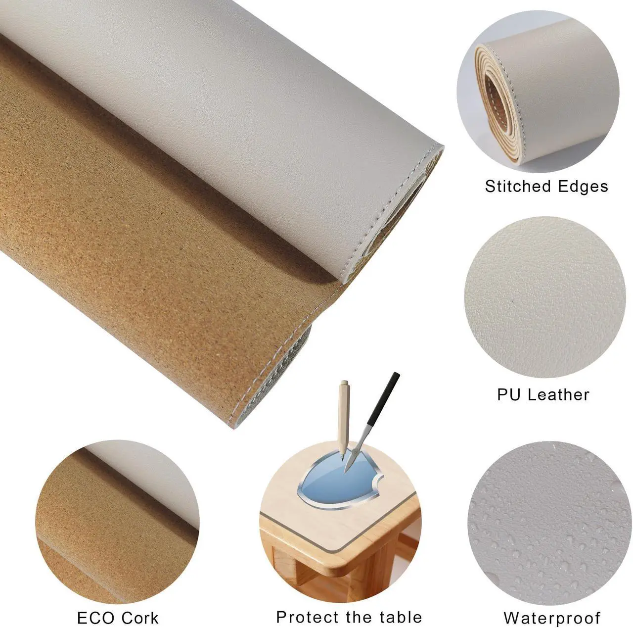 Alt view image 3 of 5 - MAIDERN 40"x 24" Leather Desk Pad, Reversible Large Desk Mat, Cork & Leather Large mouse pad for desk, Waterproof Computer Desk Pad for Gaming Home Office (Cream)