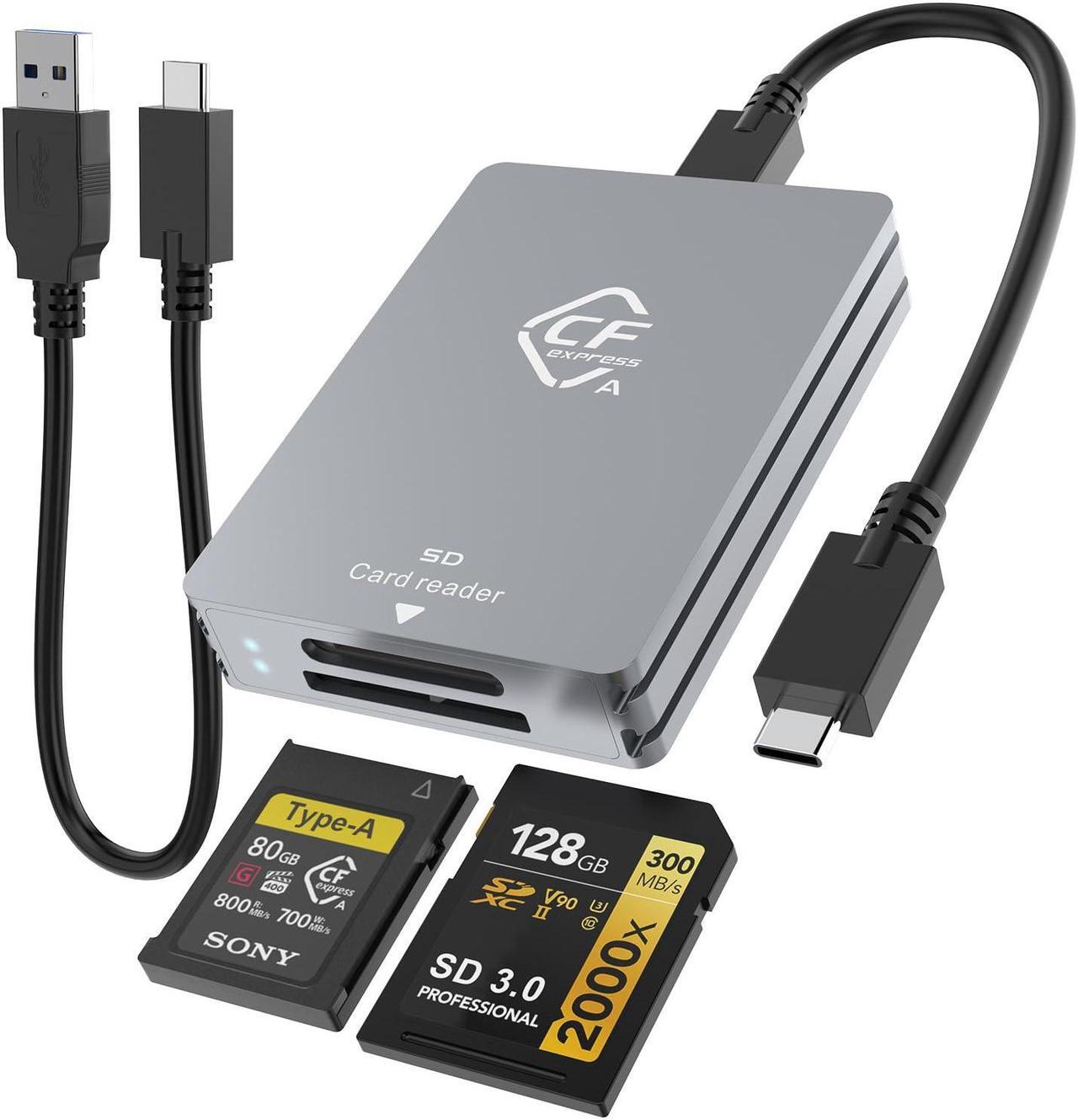Main image of CFexpress Type A & SD Two-Slot Card Reader, CFexpress Reader Type A Adapter Memory Card Reader with 10Gbps USB 3.2 Gen 2, USB C to USB C/USB A Cable for Windows/Mac OS/Linux/Android