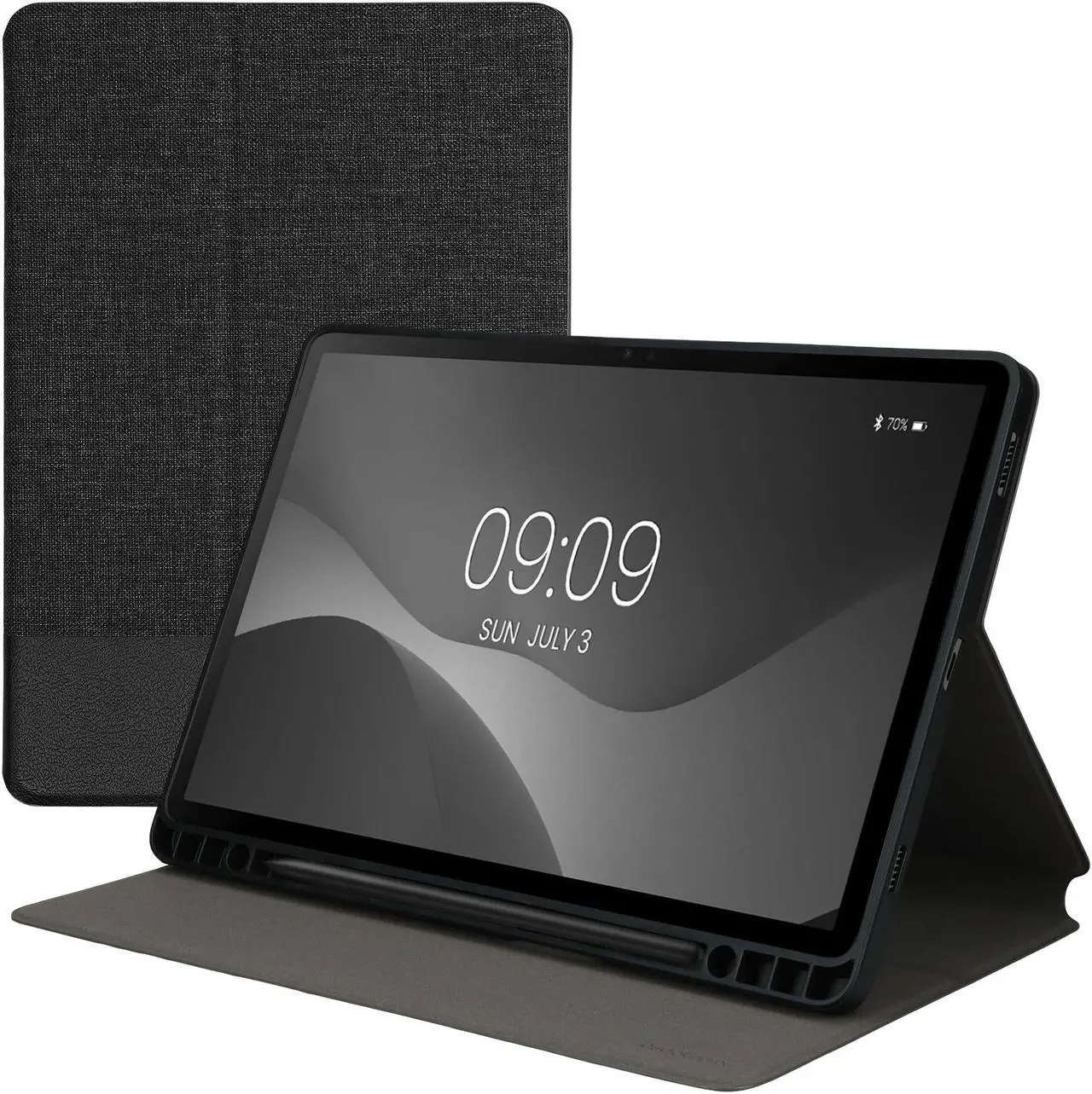 Main image of kwmobile Case Compatible with Samsung Galaxy Tab S9 - Case PU Leather and Canvas Cover with Stand Feature - Anthracite/Black