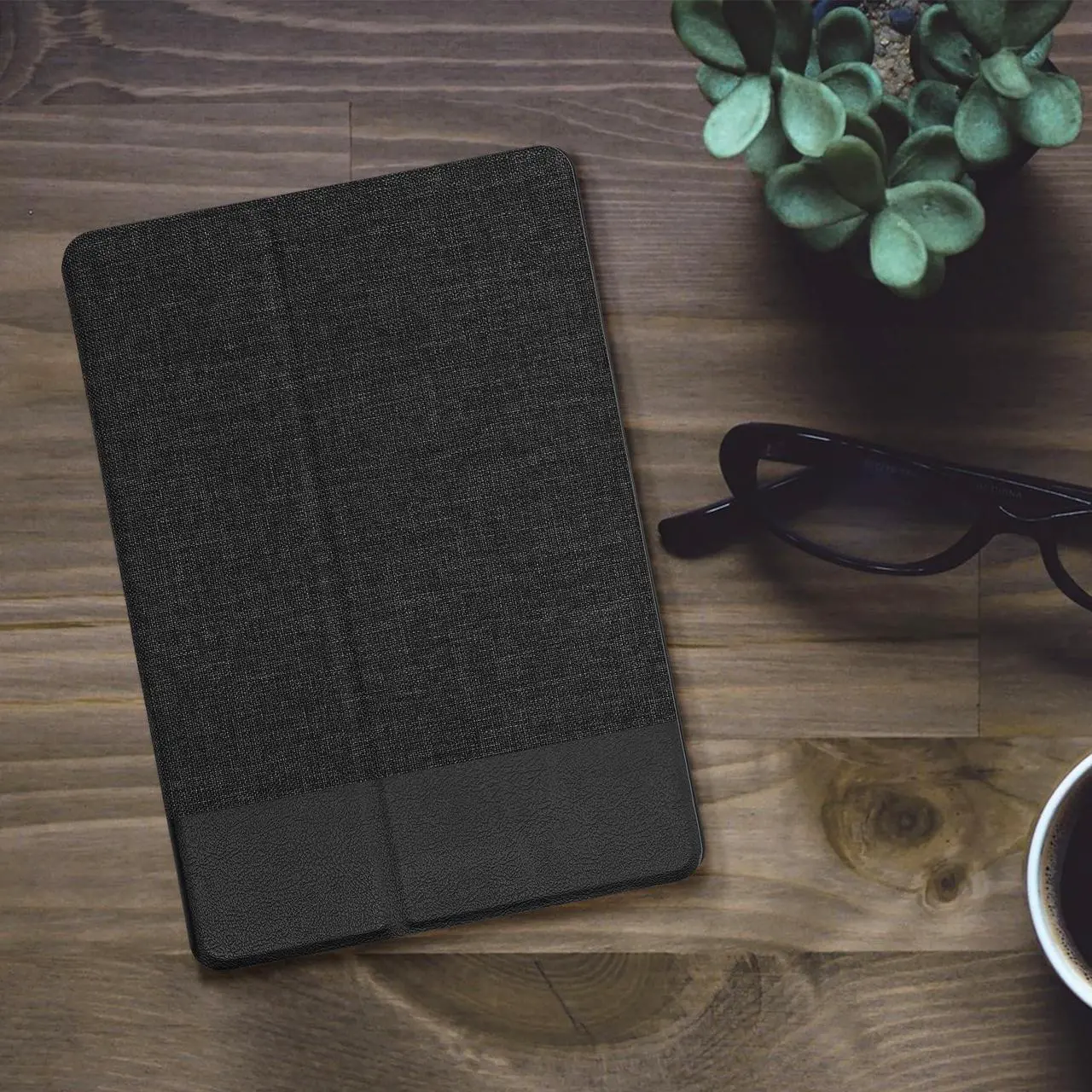 Alt view image 2 of 5 - kwmobile Case Compatible with Samsung Galaxy Tab S9 - Case PU Leather and Canvas Cover with Stand Feature - Anthracite/Black