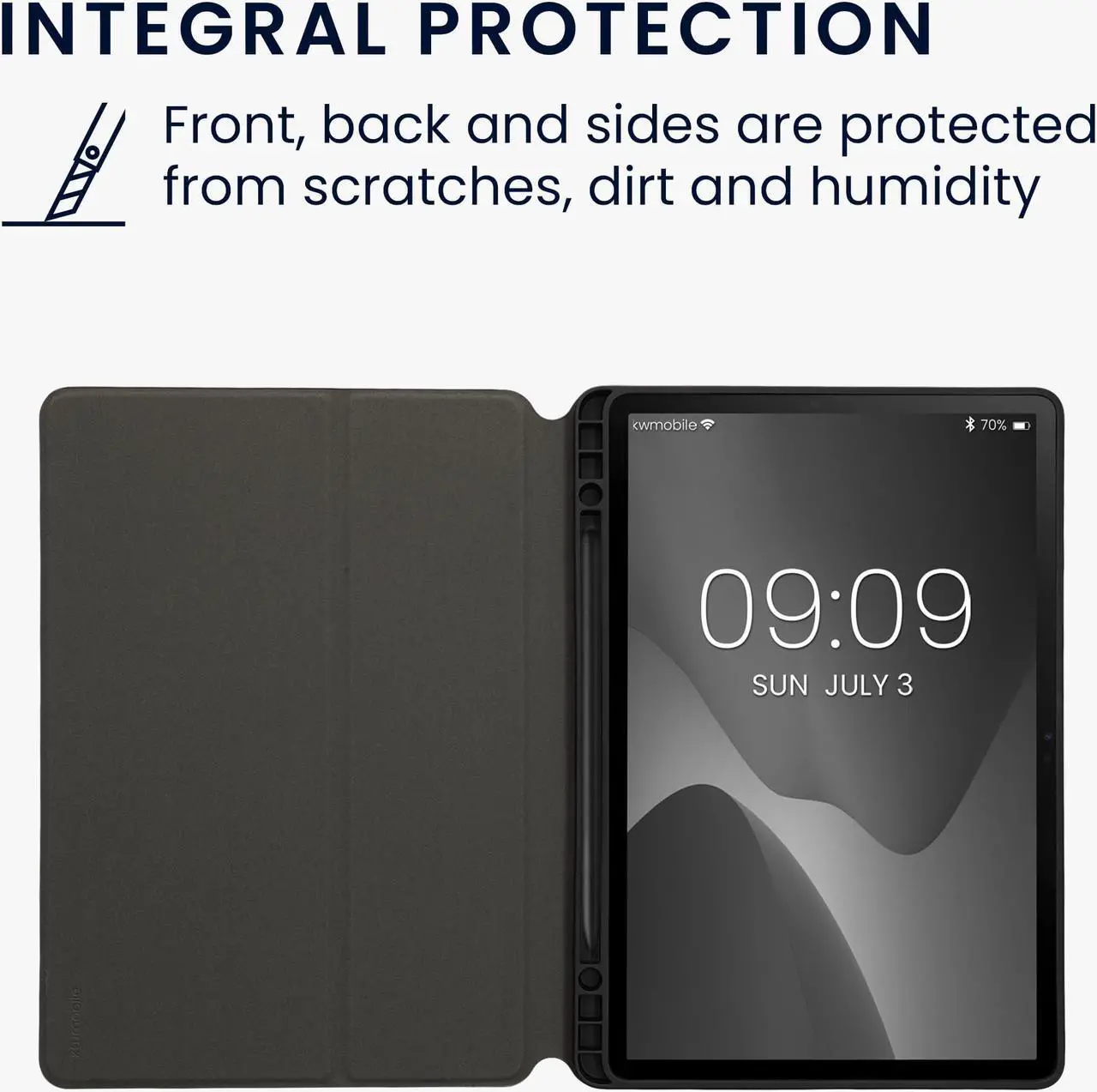 Alt view image 4 of 5 - kwmobile Case Compatible with Samsung Galaxy Tab S9 - Case PU Leather and Canvas Cover with Stand Feature - Anthracite/Black